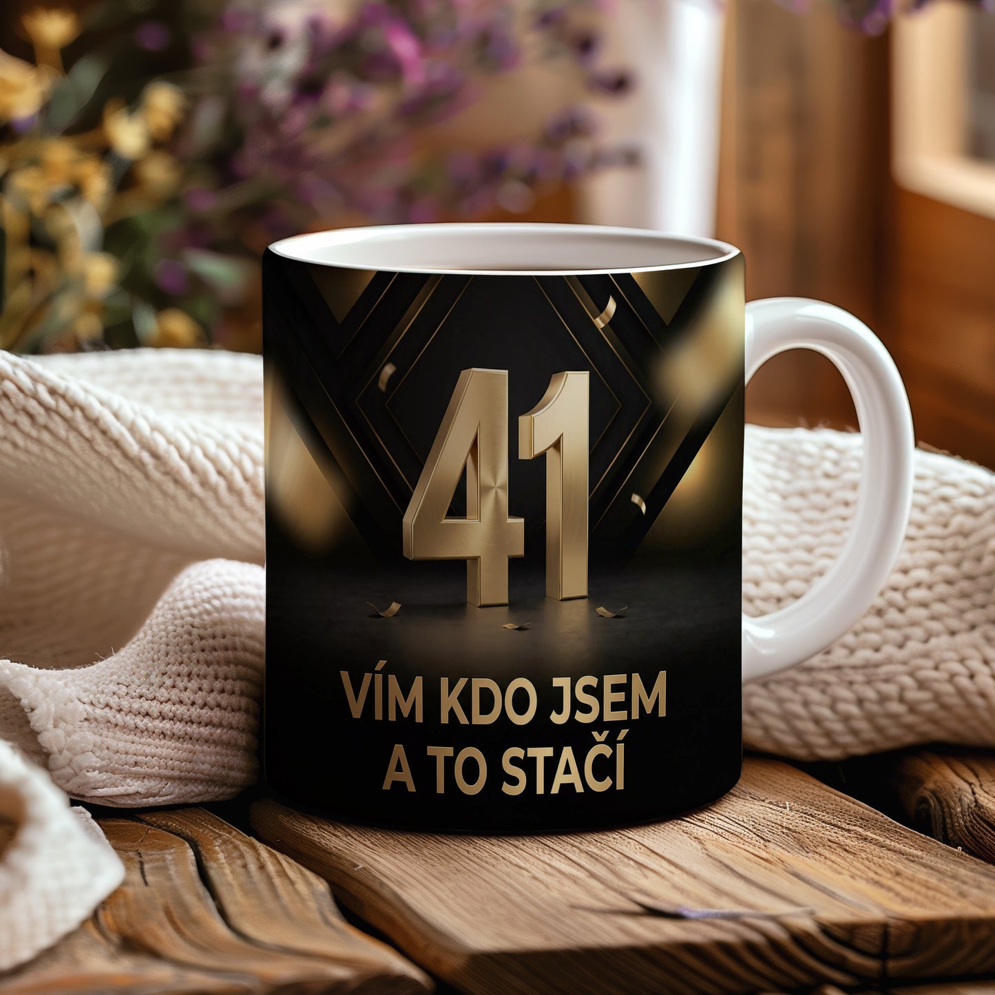 Narozeninový hrnek 41 let – VÍM KDO JSEM A TO STAČÍ