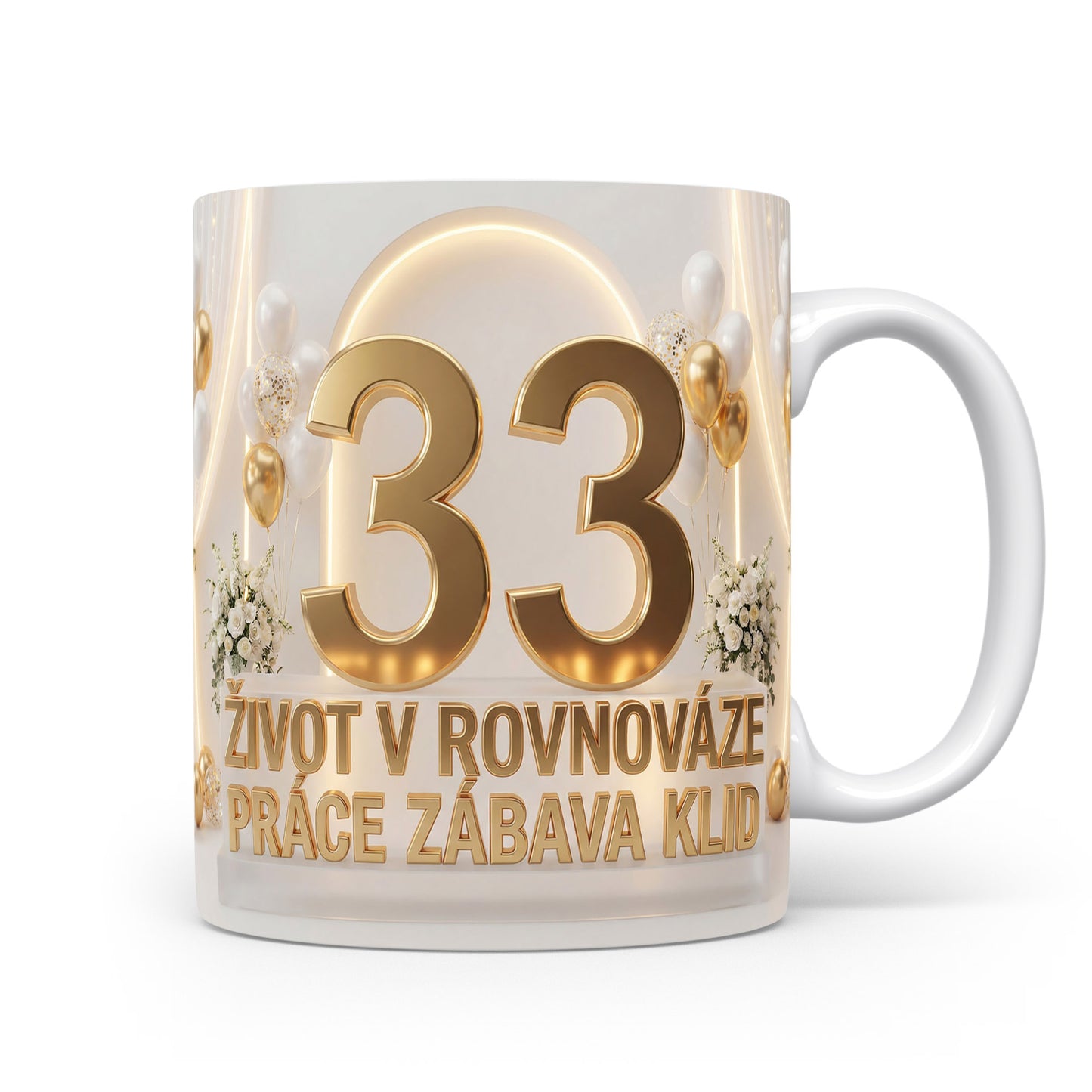 Hrnček s číslem 33 a mottem o rovnováze