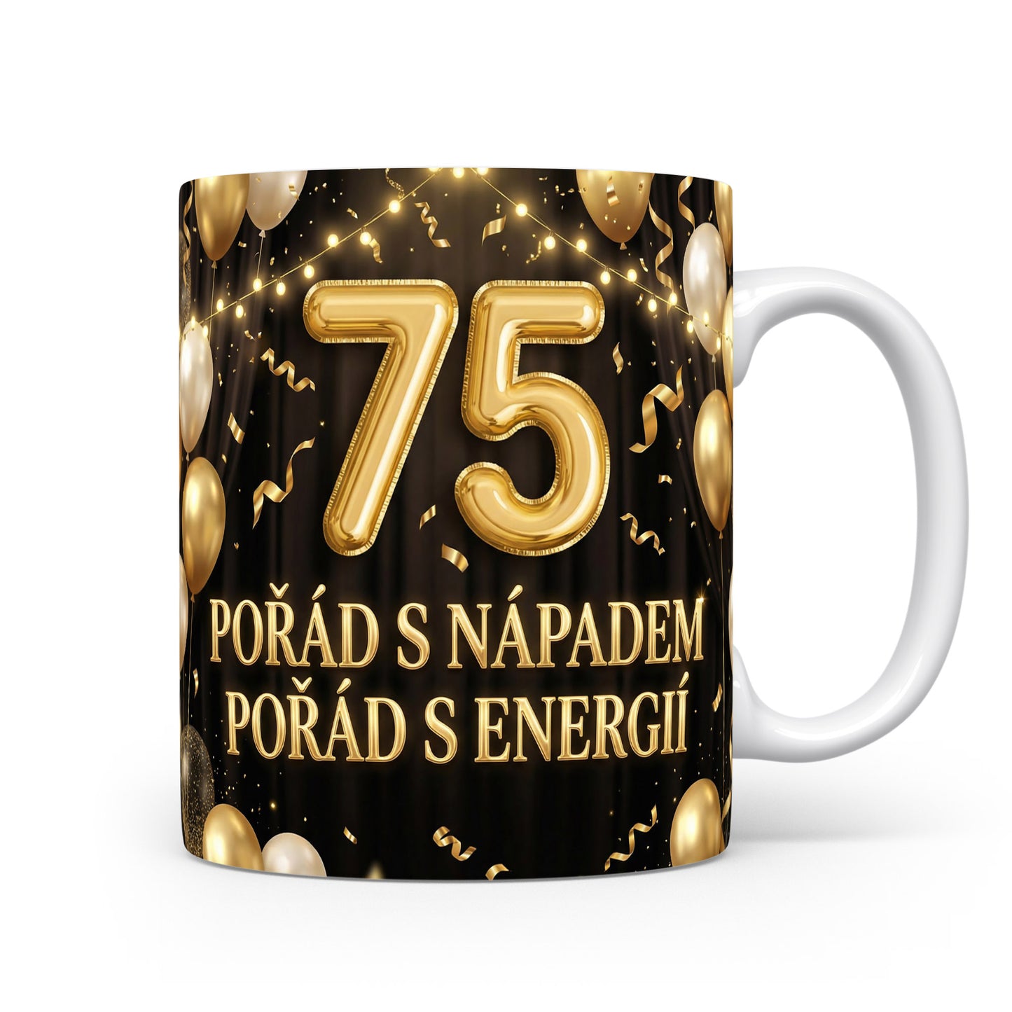 Hrnček s číslem 75 a nápisem
