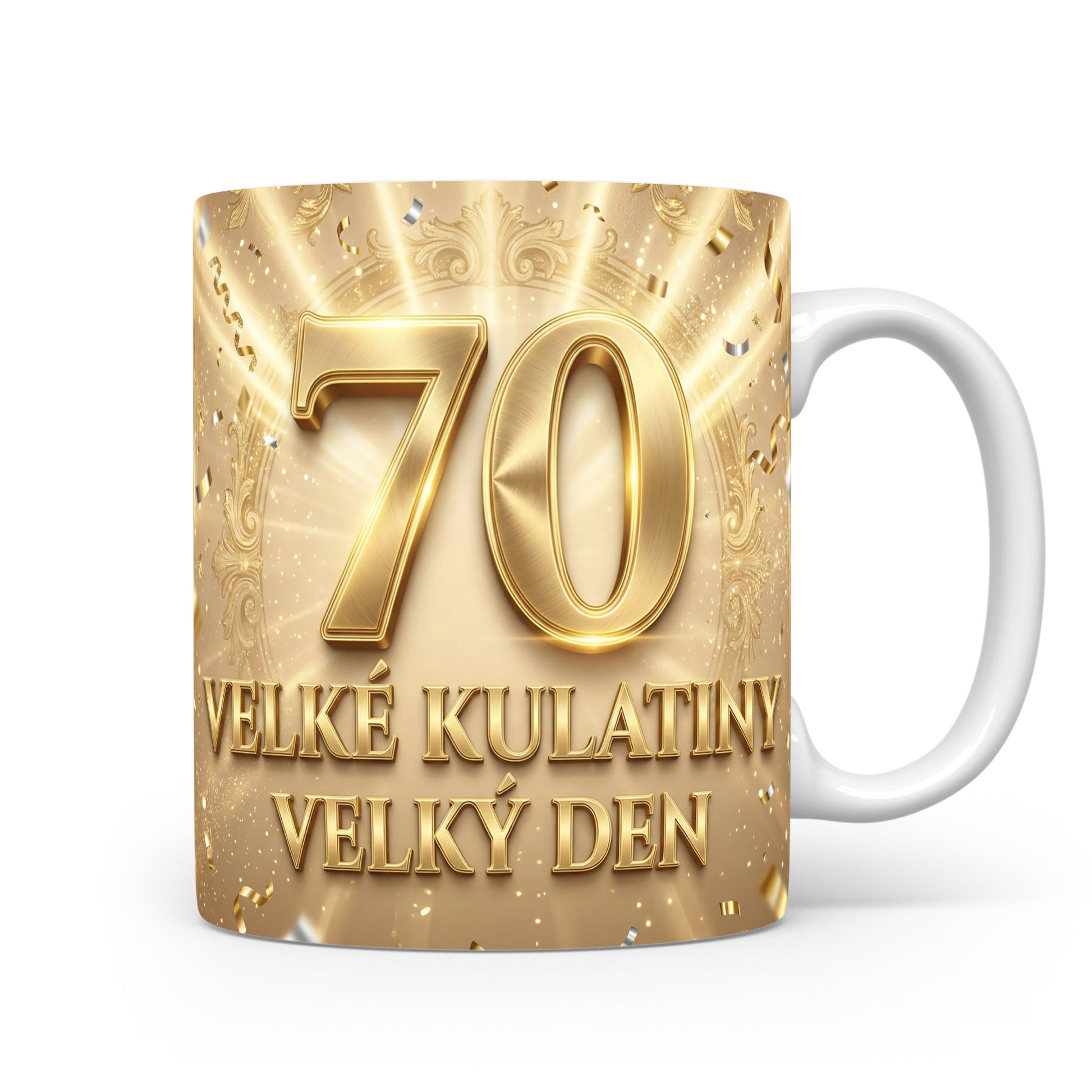 Hrnček s nápisem 70 VELKÉ KULATINY VELKÝ DEN