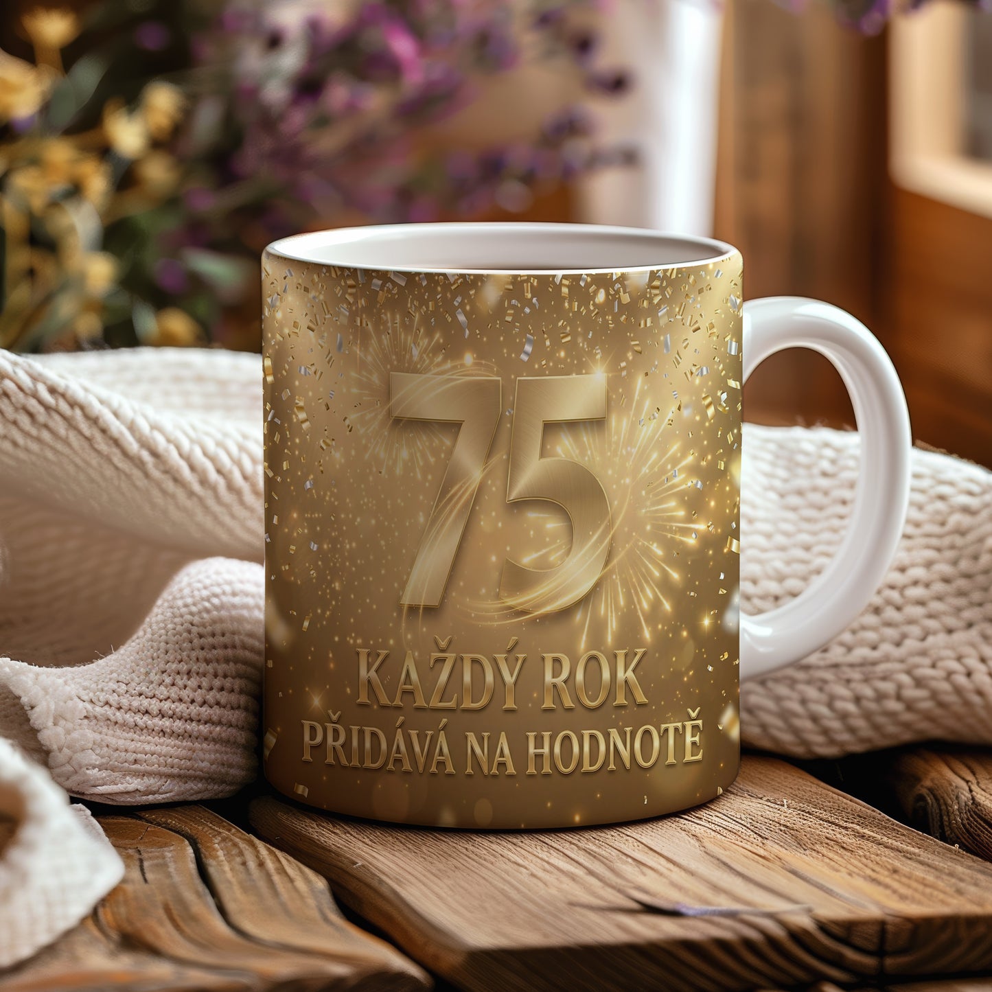 Narozeninový hrnek 75 let – KAŽDÝ ROK PŘIDÁVÁ NA HODNOTĚ