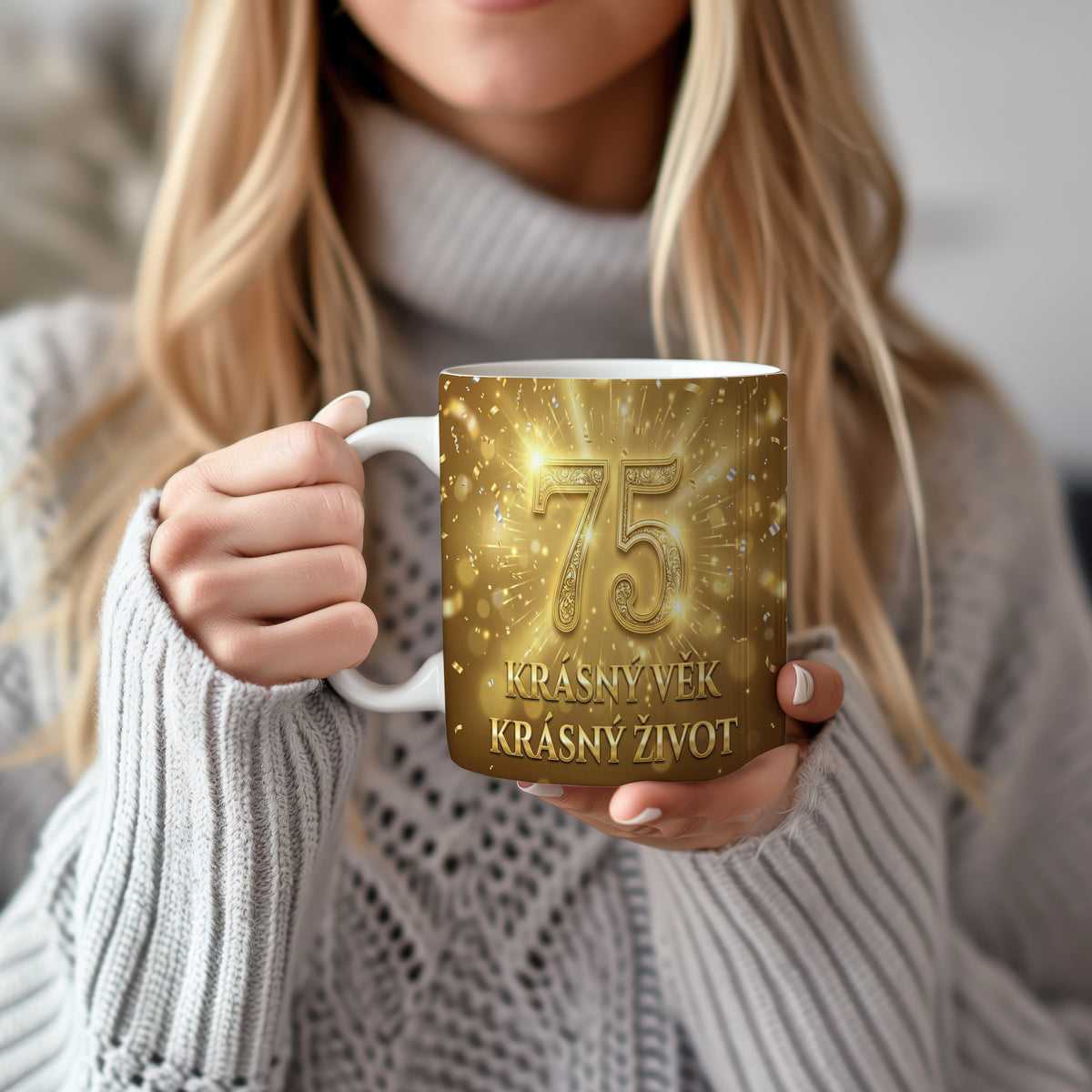Narozeninový hrnek 75 let – KRÁSNÝ VĚK KRÁSNÝ ŽIVOT