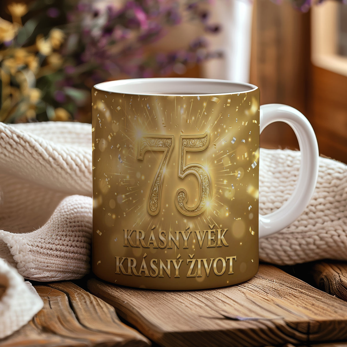 Narozeninový hrnek 75 let – KRÁSNÝ VĚK KRÁSNÝ ŽIVOT