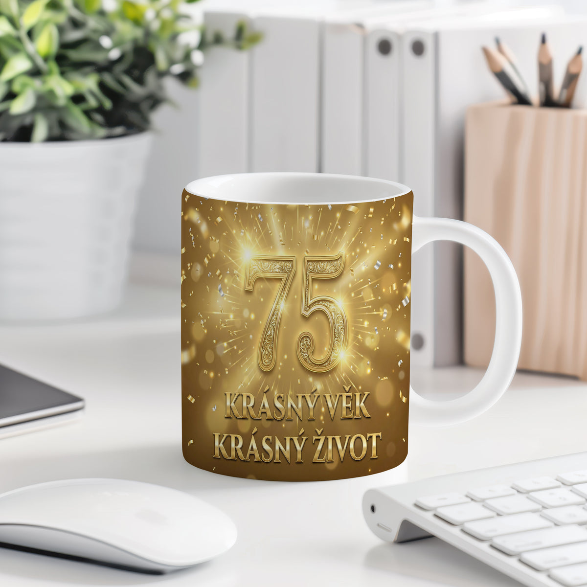 Narozeninový hrnek 75 let – KRÁSNÝ VĚK KRÁSNÝ ŽIVOT
