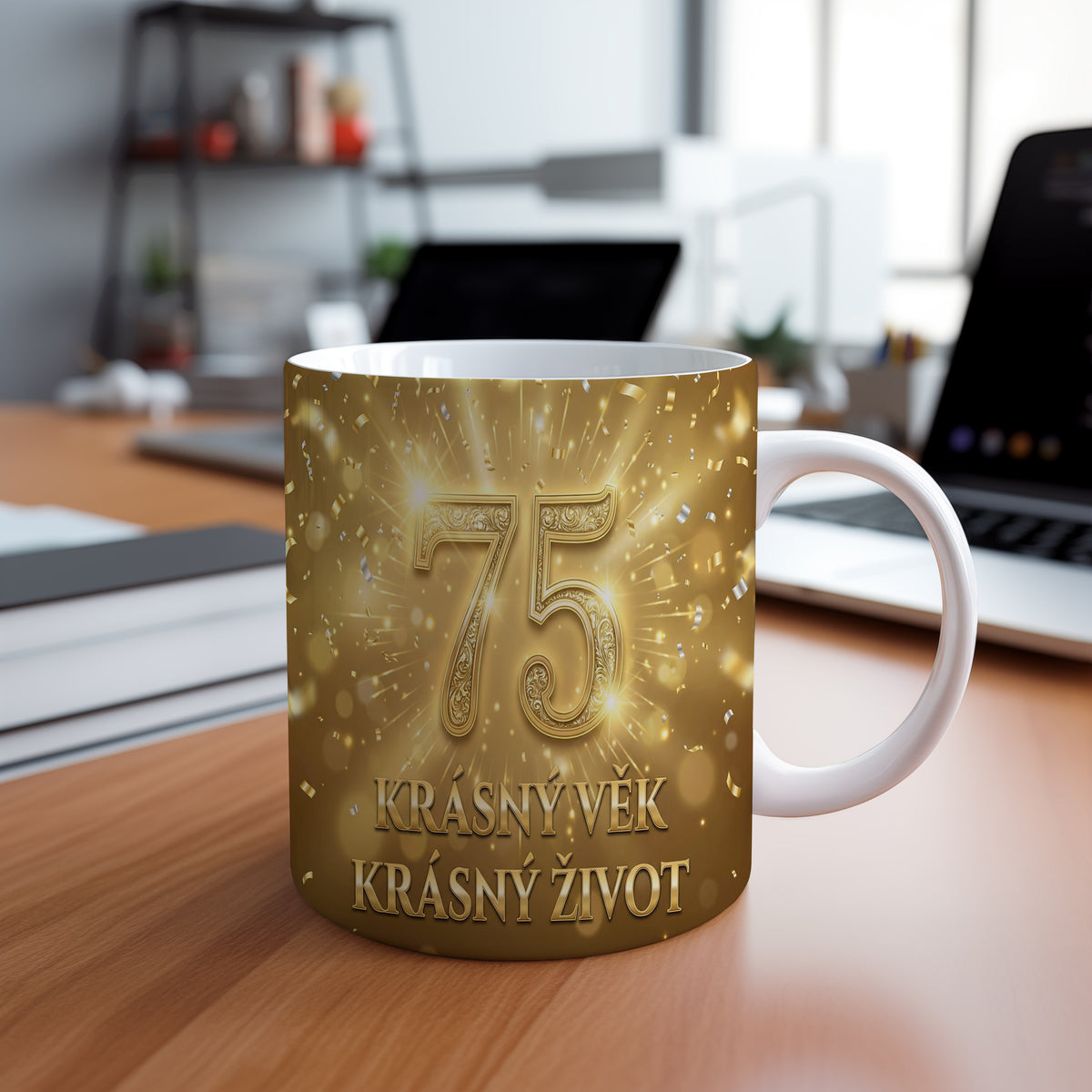 Narozeninový hrnek 75 let – KRÁSNÝ VĚK KRÁSNÝ ŽIVOT