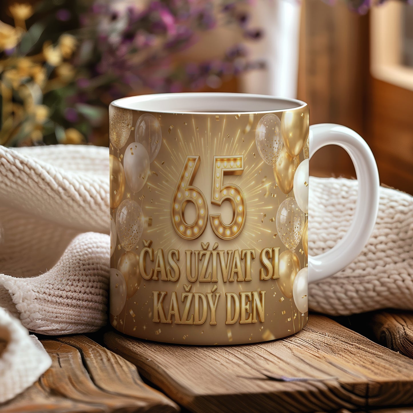 Narozeninový hrnek 65 let – ČAS UŽÍVAT SI KAŽDÝ DEN