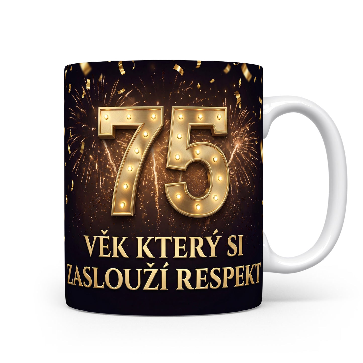 Hrnček s nápisem 75 VĚK KTERÝ SI ZASLOUŽÍ RESPEKT