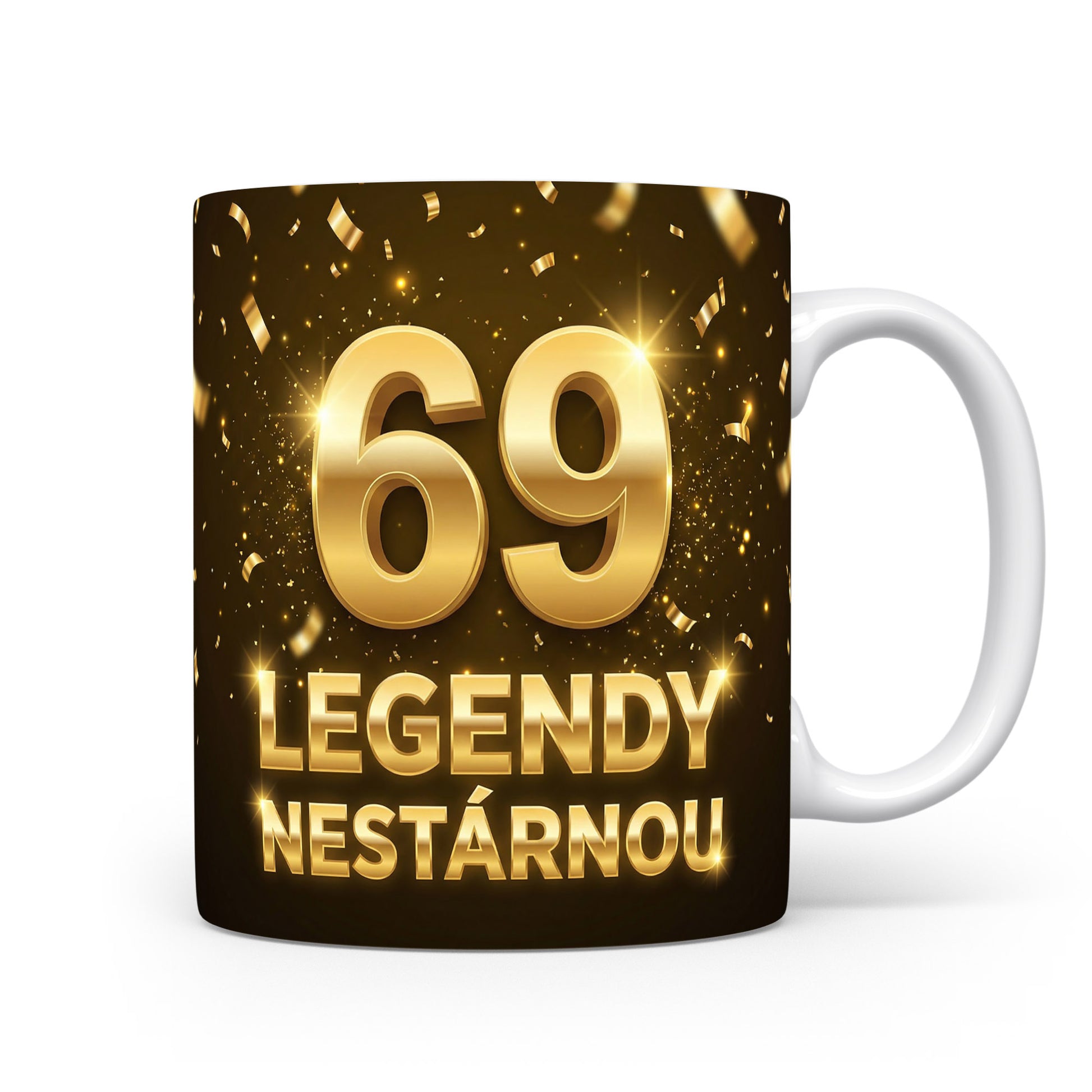 Narozeninový hrnek s číslem 69 a nápisem LEGENDY NESTÁRNOU