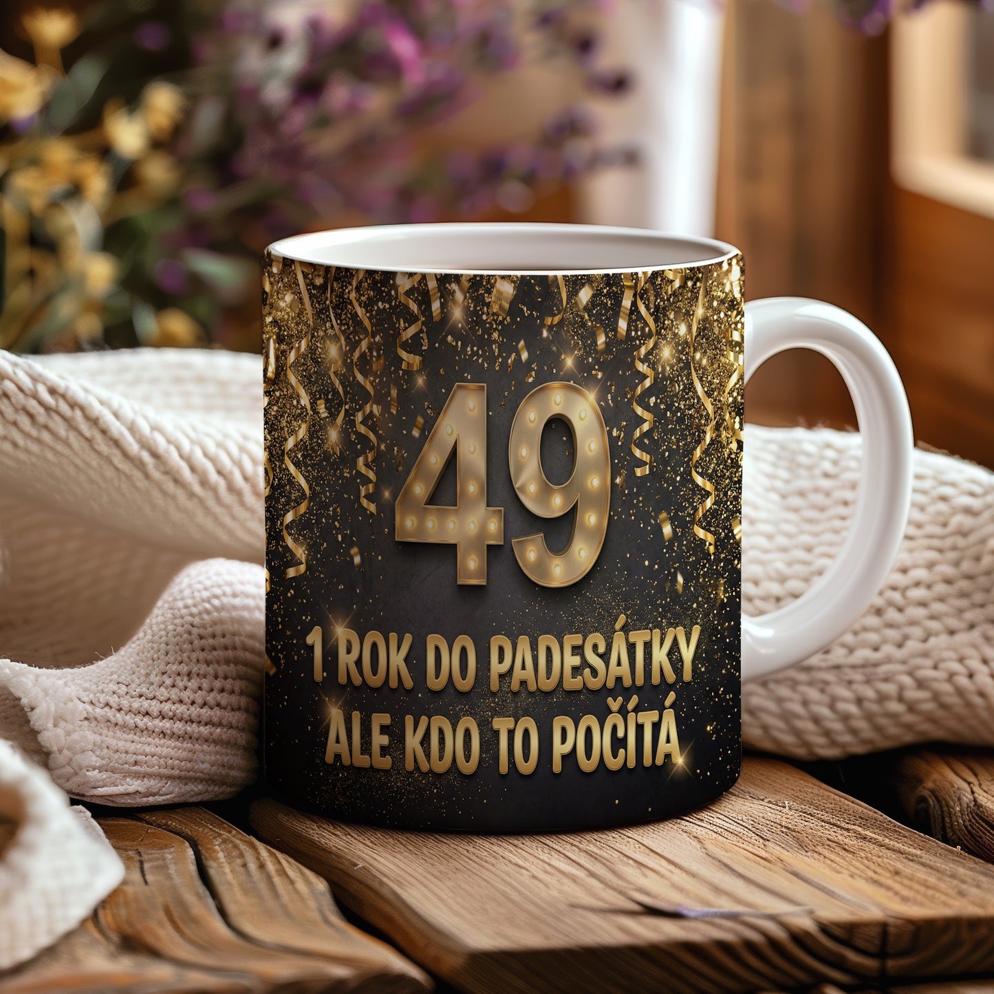 Narozeninový hrnek 49 let – 1 ROK DO PADESÁTKY ALE KDO TO POČÍTÁ