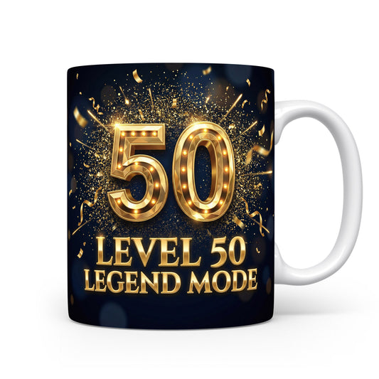 Hrnček s nápisem LEVEL 50 LEGEND MODE