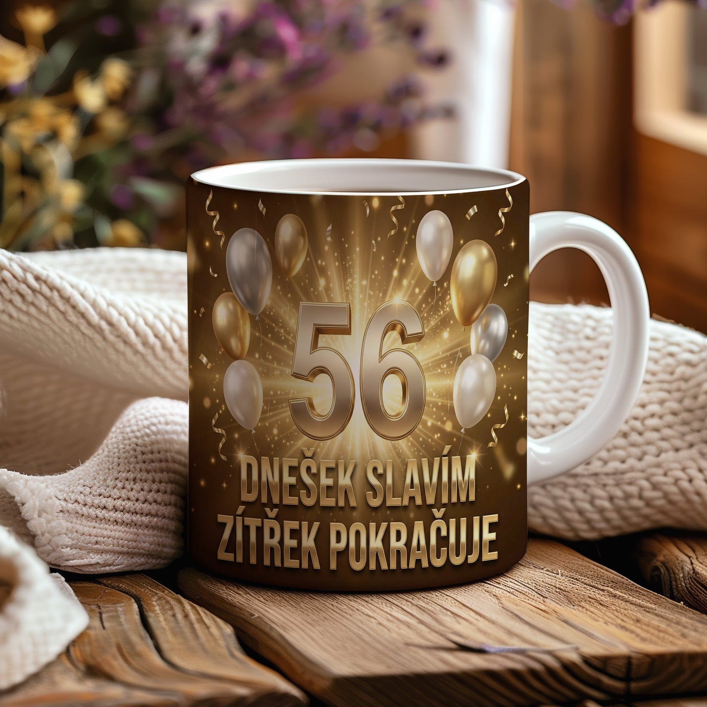 Narozeninový hrnek 56 let – Dnešek slavím, zítřek pokračuje