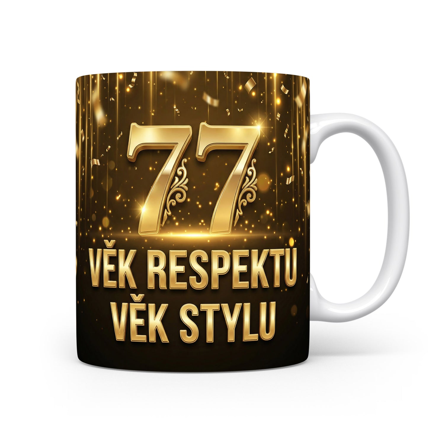 Hnědý hrnek s nápisem Věk respektu, věk stylu
