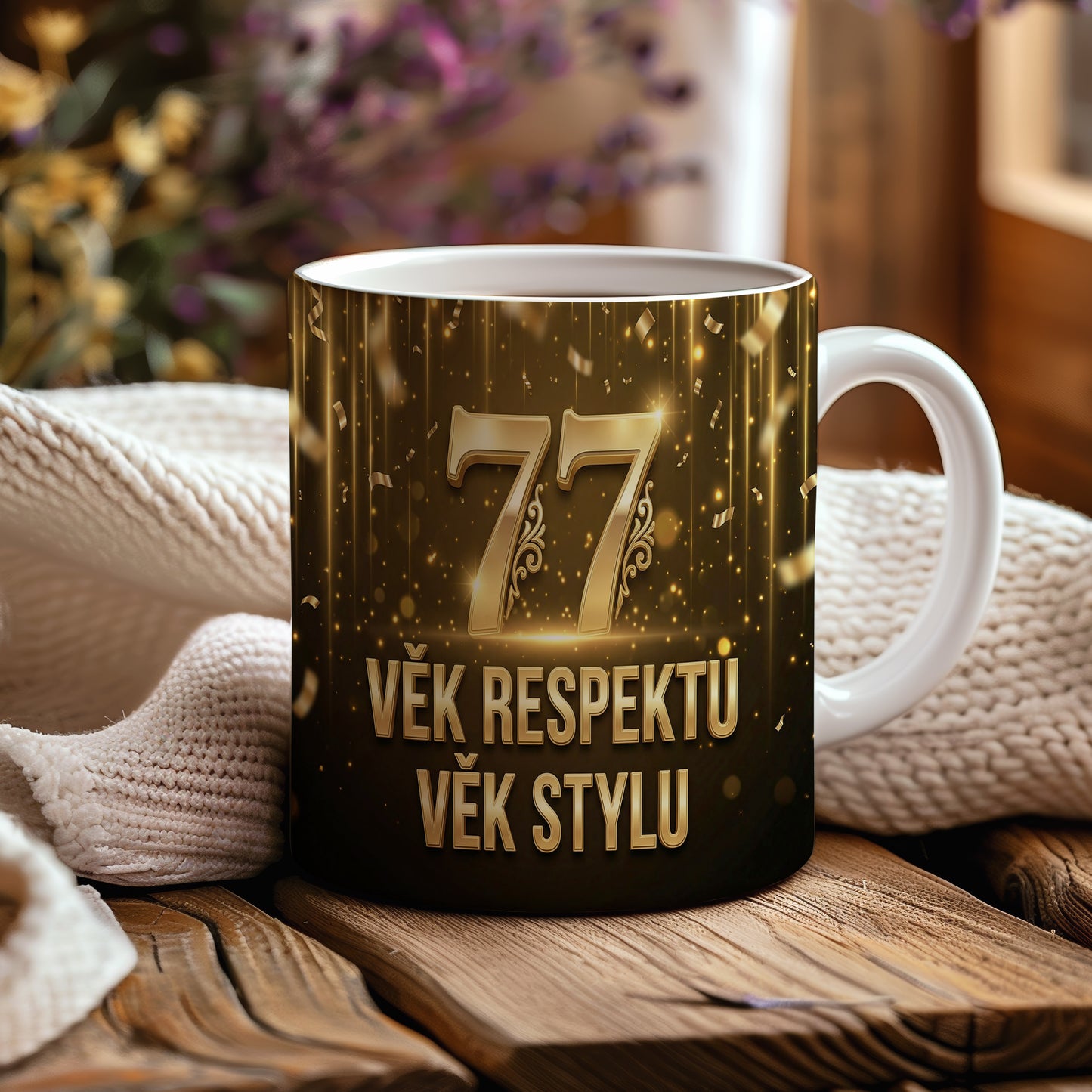 Narozeninový hrnek 77 let – VĚK RESPEKTU VĚK STYLU