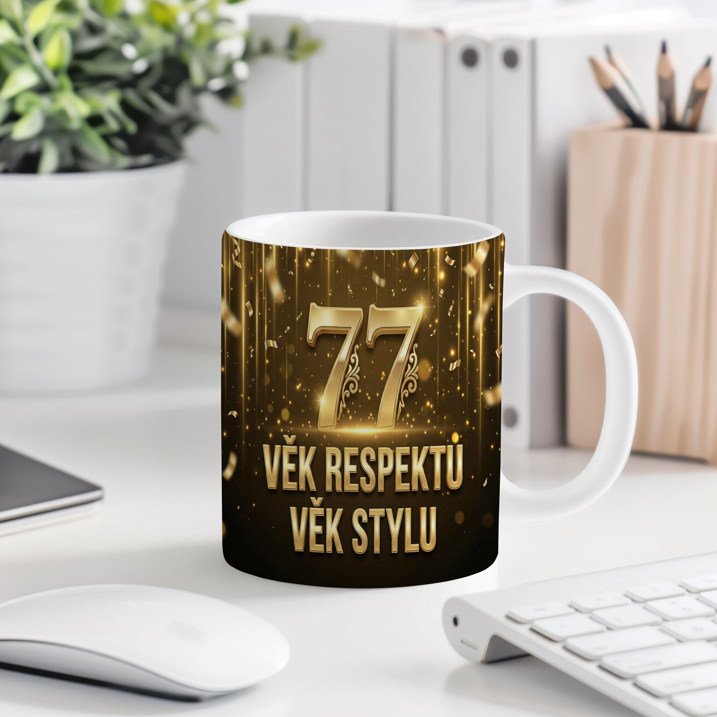 Narozeninový hrnek 77 let – VĚK RESPEKTU VĚK STYLU