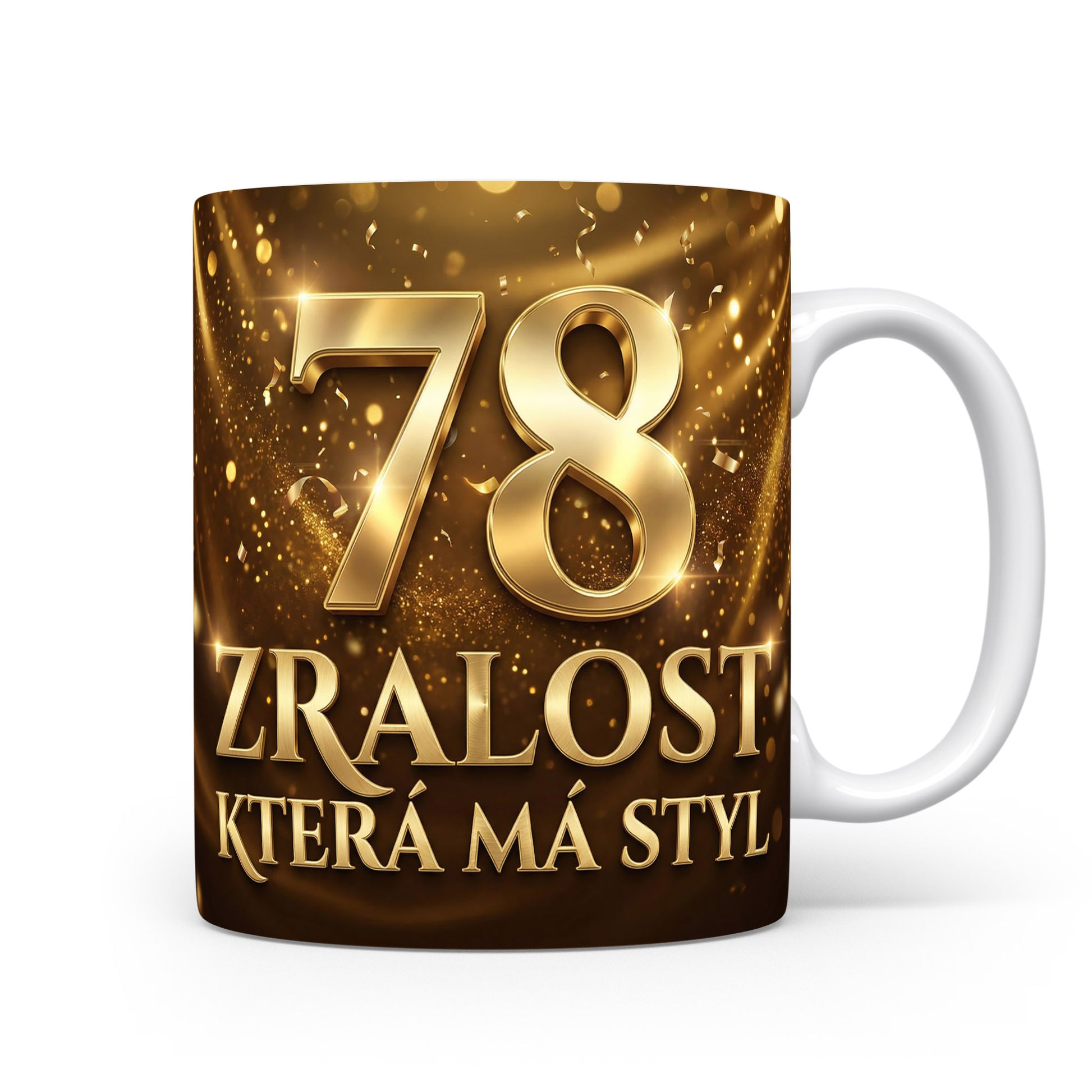 Hnědý hrnek s nápisem 78 ZRALOST, KTERÁ MÁ STYL