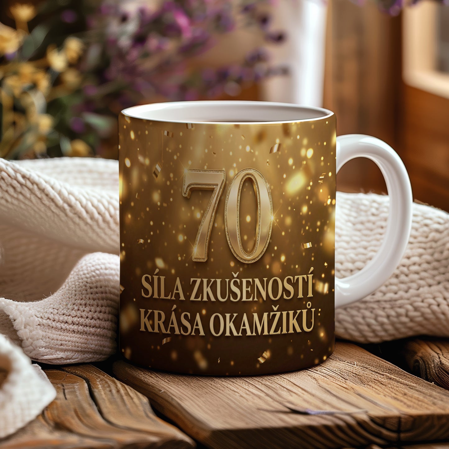 Narozeninový hrnek 70 let – SÍLA ZKUŠENOSTÍ KRÁSA OKAMŽIKŮ