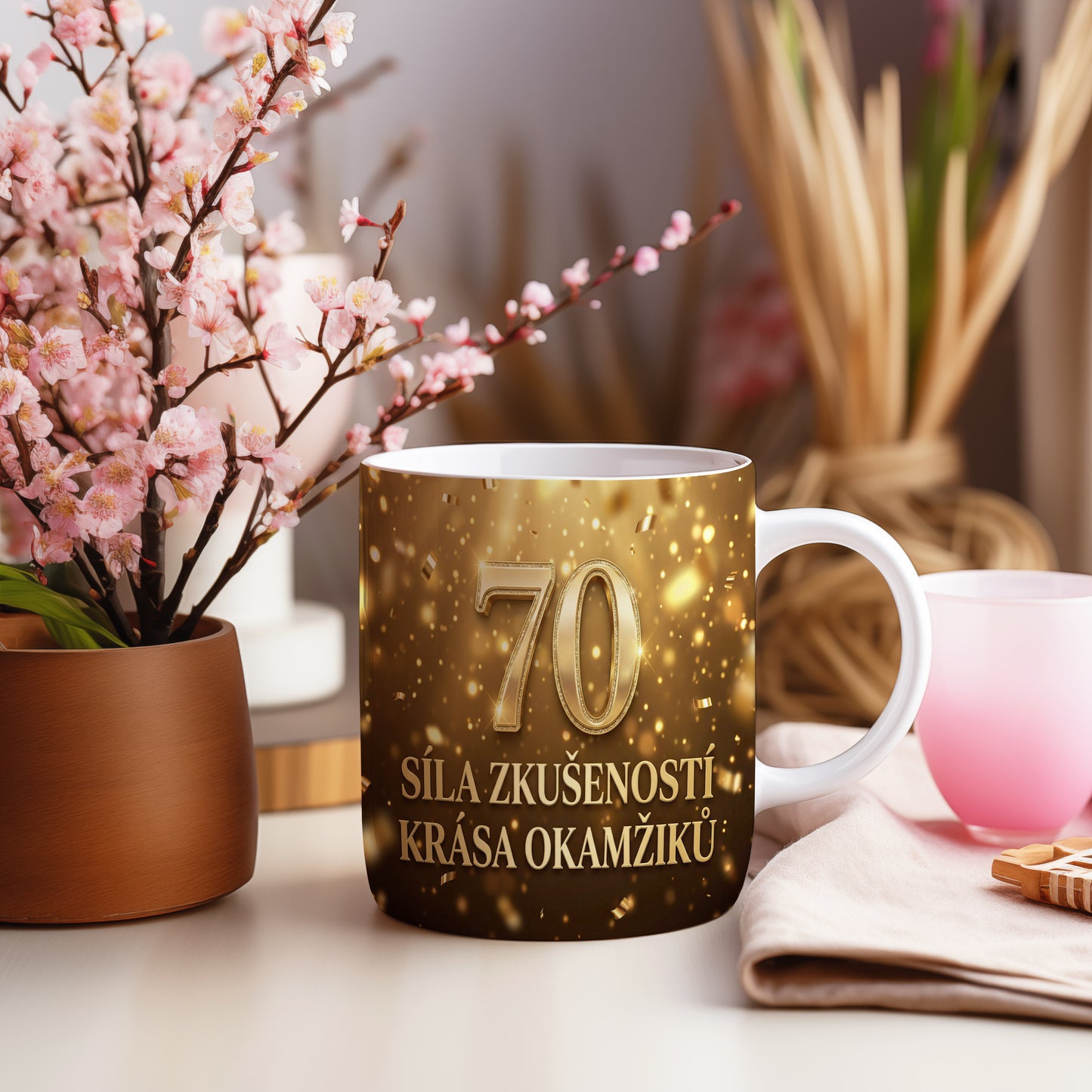 Narozeninový hrnek 70 let – SÍLA ZKUŠENOSTÍ KRÁSA OKAMŽIKŮ
