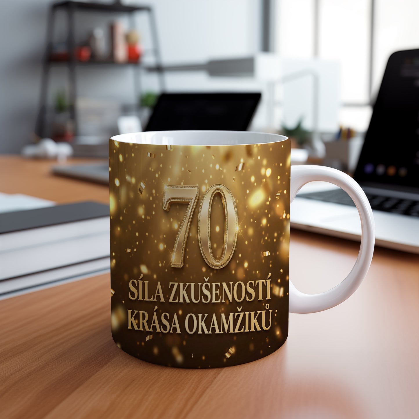 Narozeninový hrnek 70 let – SÍLA ZKUŠENOSTÍ KRÁSA OKAMŽIKŮ