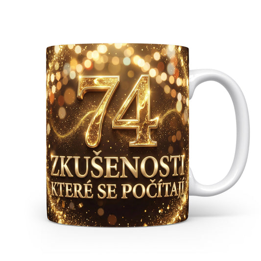 Hrnček s číslem 74 a nápisem ZKUŠENOSTI, KTERÉ SE POČÍTAJÍ