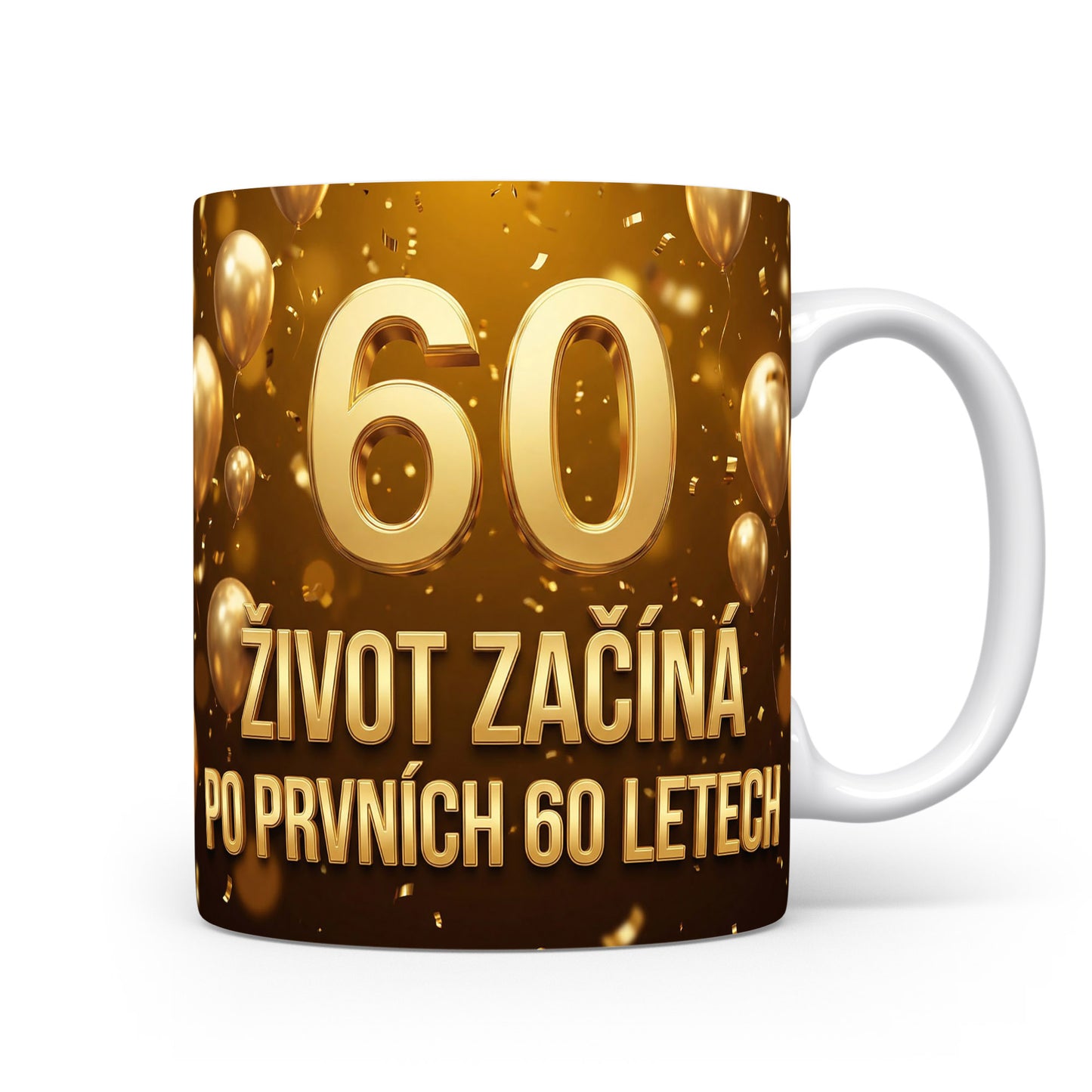 Hnědý hrnek s nápisem k 60. narozeninám