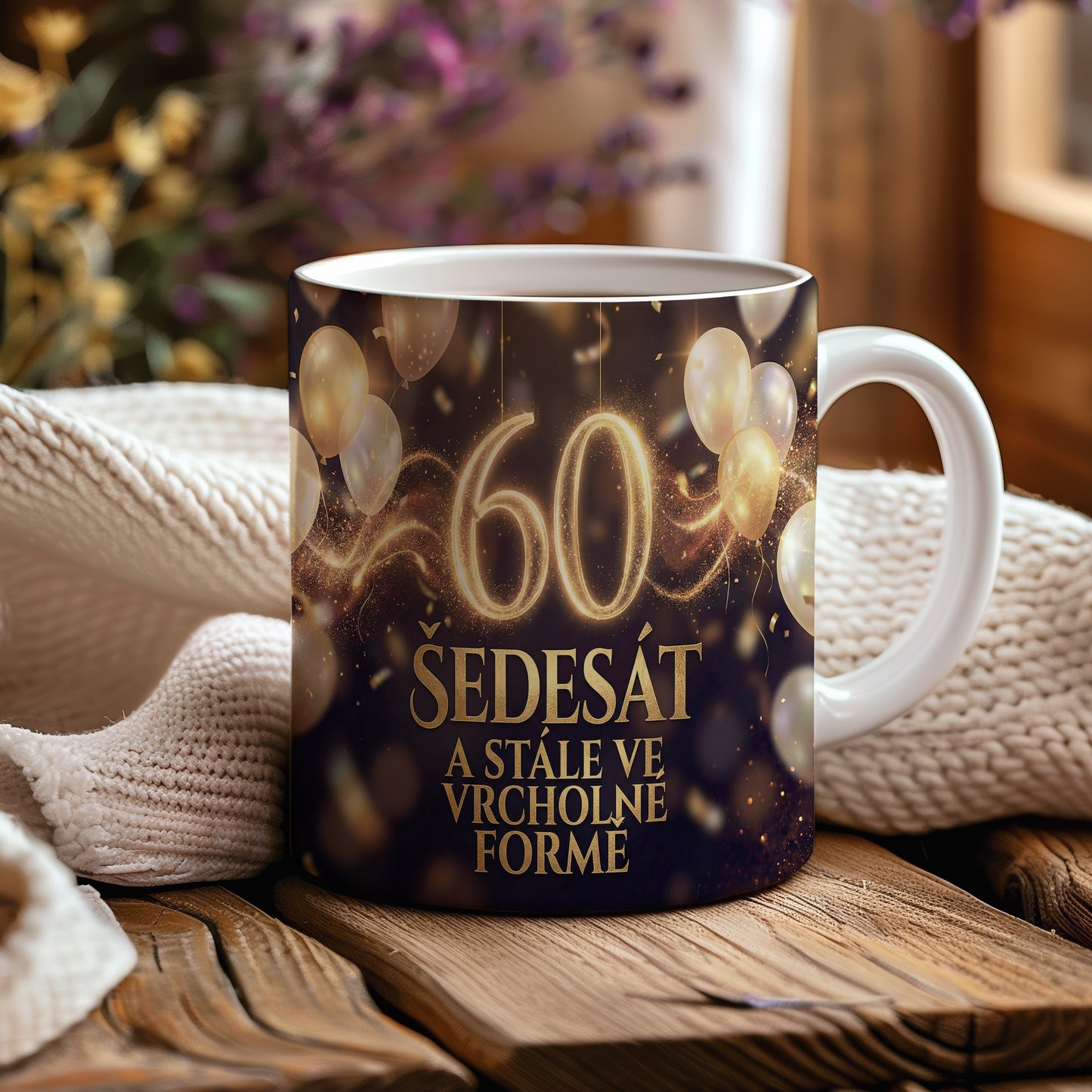 Narozeninový hrnek 60 let – ŠEDESÁT A STÁLE VE VRCHOLNÉ FORMĚ