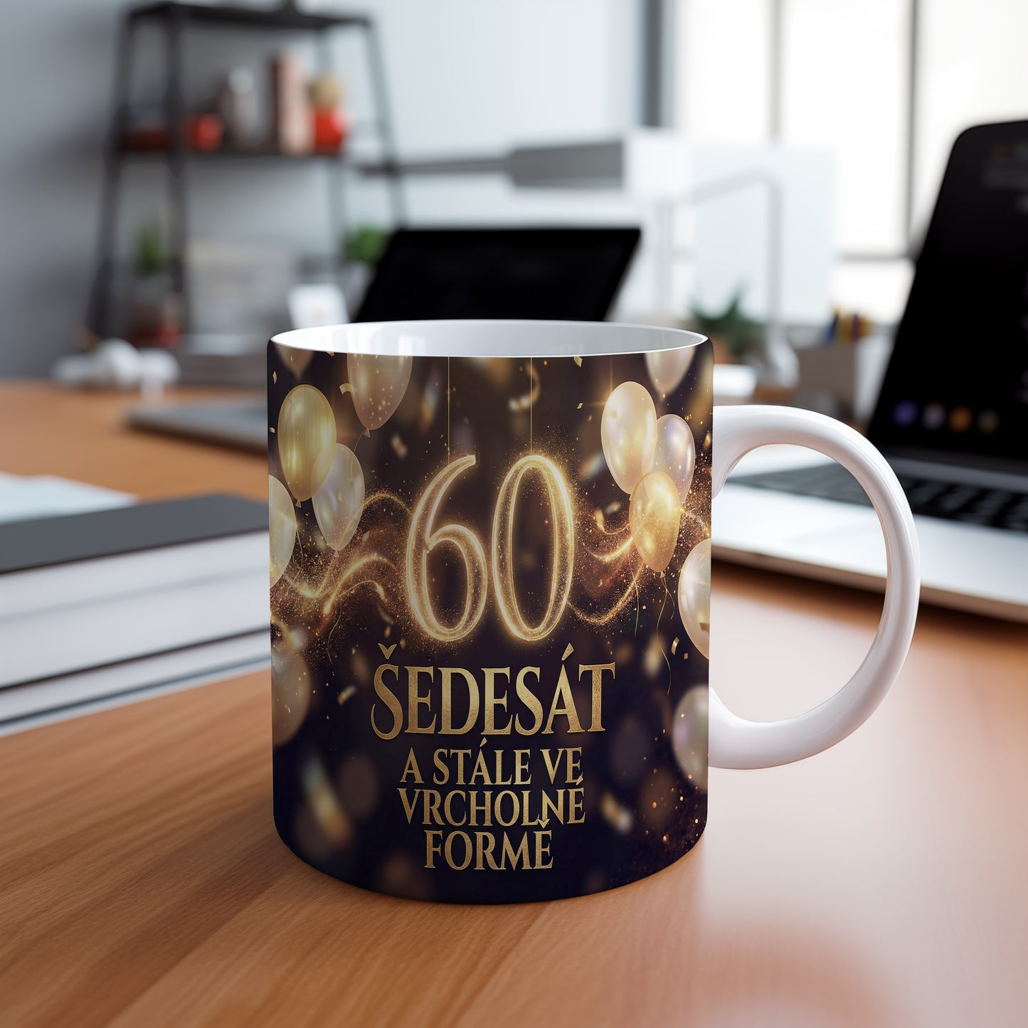 Narozeninový hrnek 60 let – ŠEDESÁT A STÁLE VE VRCHOLNÉ FORMĚ