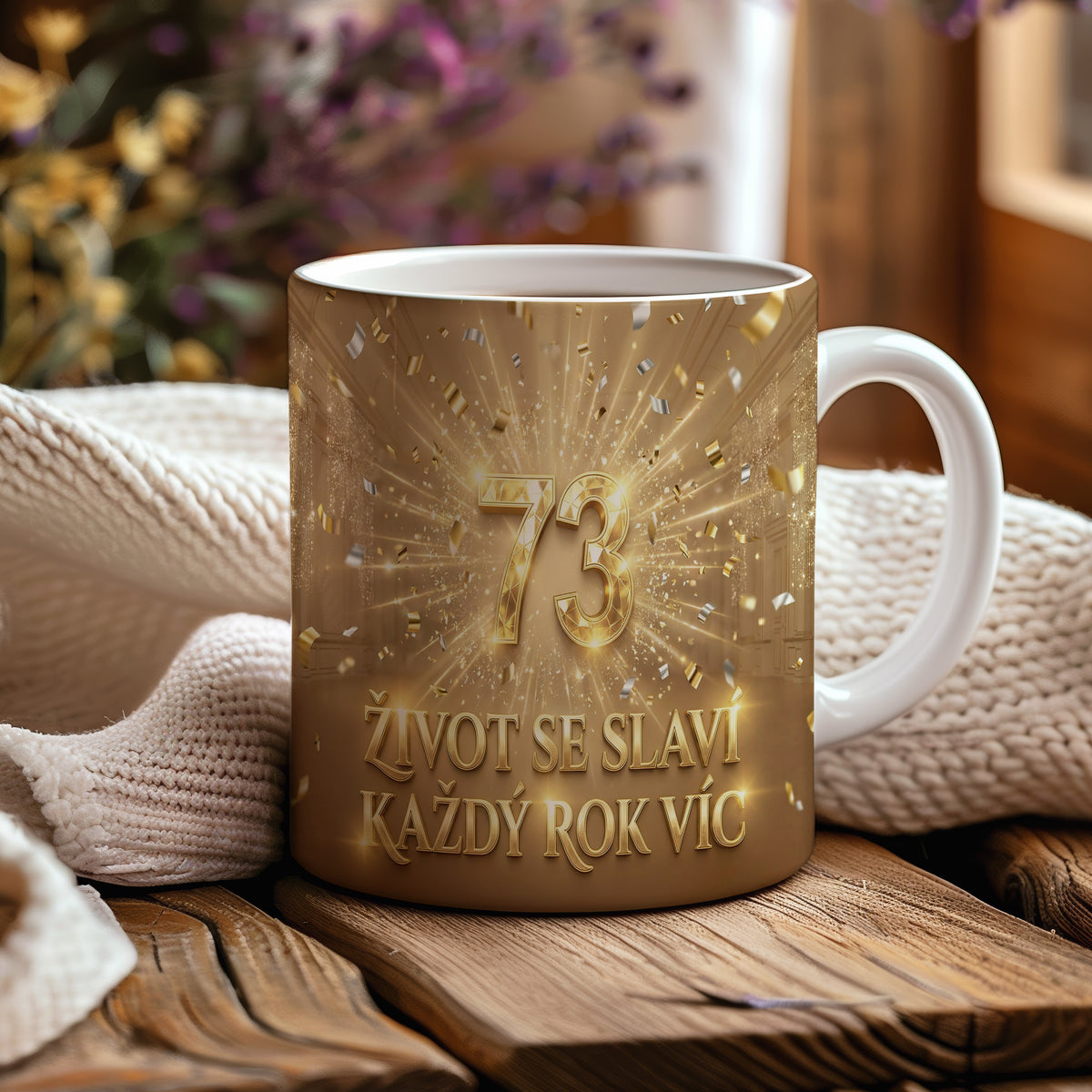 Narozeninový hrnek 73 let – ŽIVOT SE SLAVÍ KAŽDÝ ROK VÍC