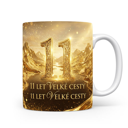 Hrnček s nápisem 11 let velké cesty