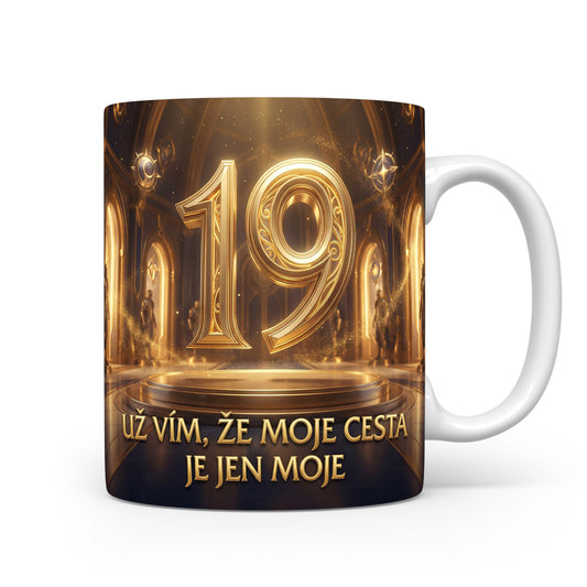 Hrnček s číslem 19 a sloganem