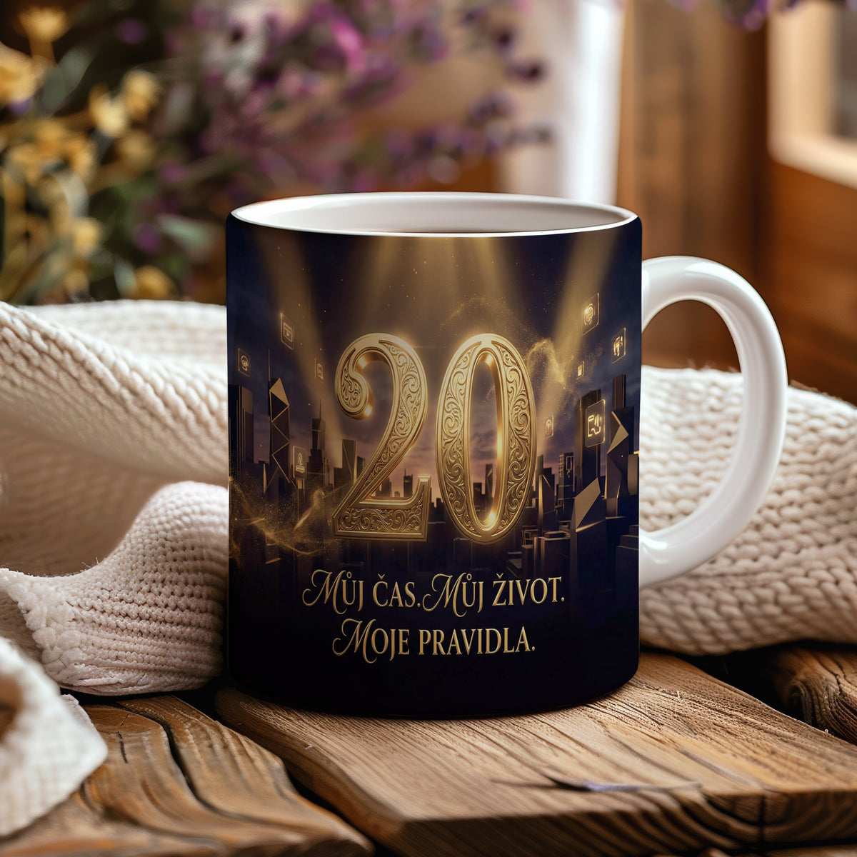 Narozeninový hrnek 20 let – MŮJ ČAS. MŮJ ŽIVOT. MOJE PRAVIDLA.