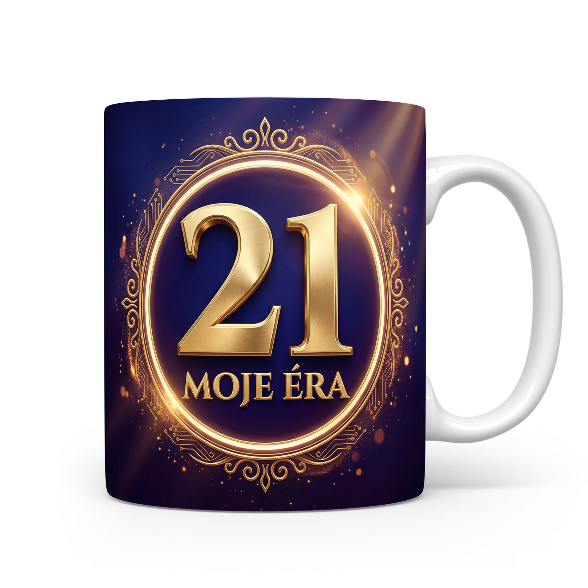 Narozeninový hrnek s číslem 21 a nápisem MOJE ÉRA