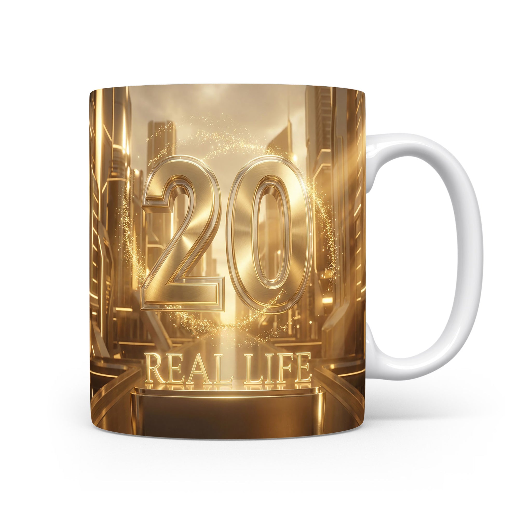 Hrnček s nápisem REAL LIFE a číslem 20