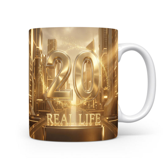 Hrnček s nápisem REAL LIFE a číslem 20