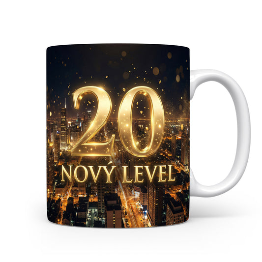 Narozeninový hrnek s číslem 20 a nápisem NOVÝ LEVEL