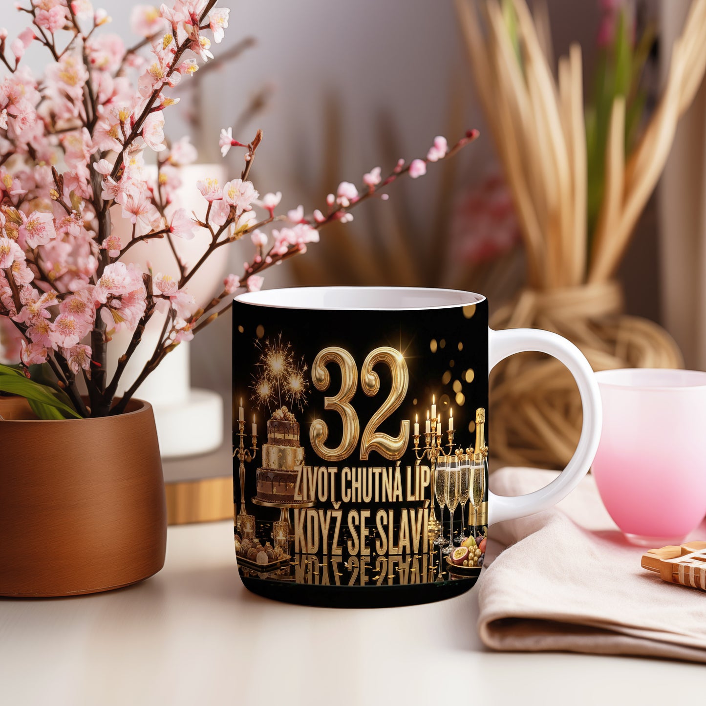 Narozeninový hrnek 32 let – ŽIVOT CHUTNÁ LÍP, KDYŽ SE SLAVÍ