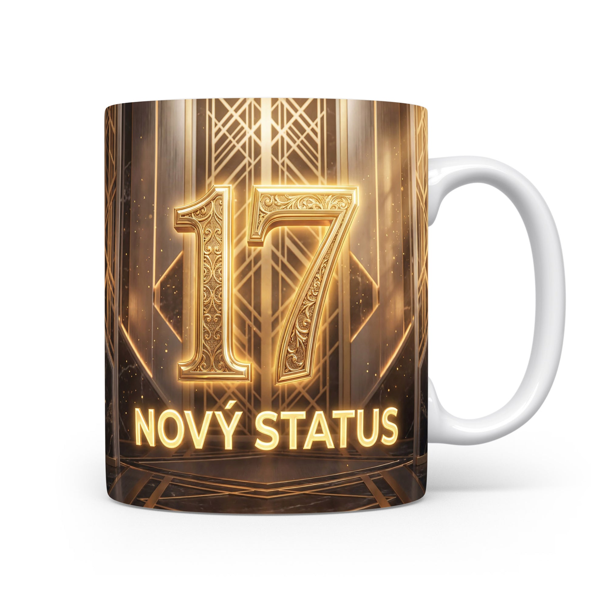 Hrnček s číslem 17 a nápisem NOVÝ STATUS