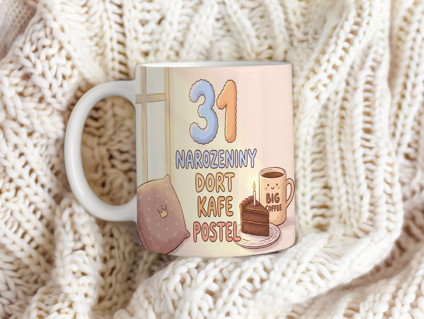Narozeninový hrnek 31 let – NAROZENINY DORT KAFE POSTEL