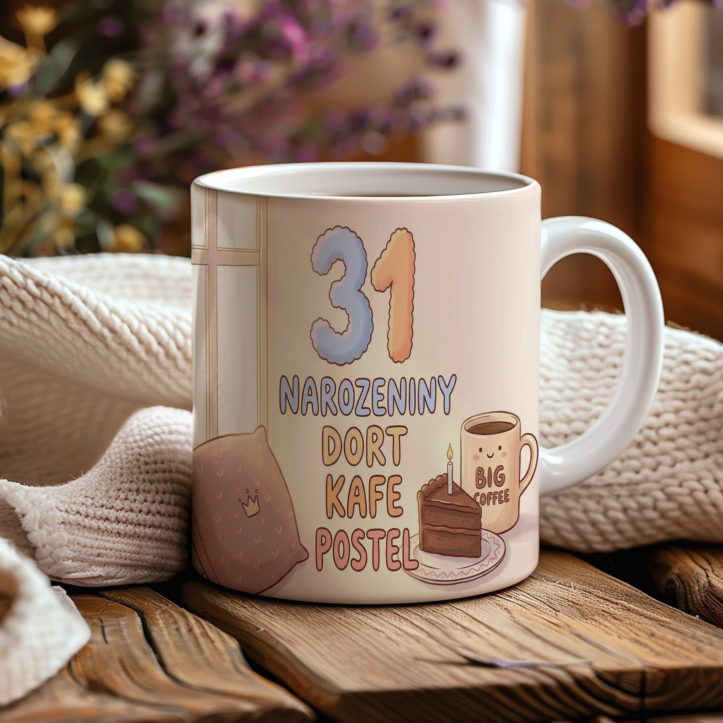 Narozeninový hrnek 31 let – NAROZENINY DORT KAFE POSTEL