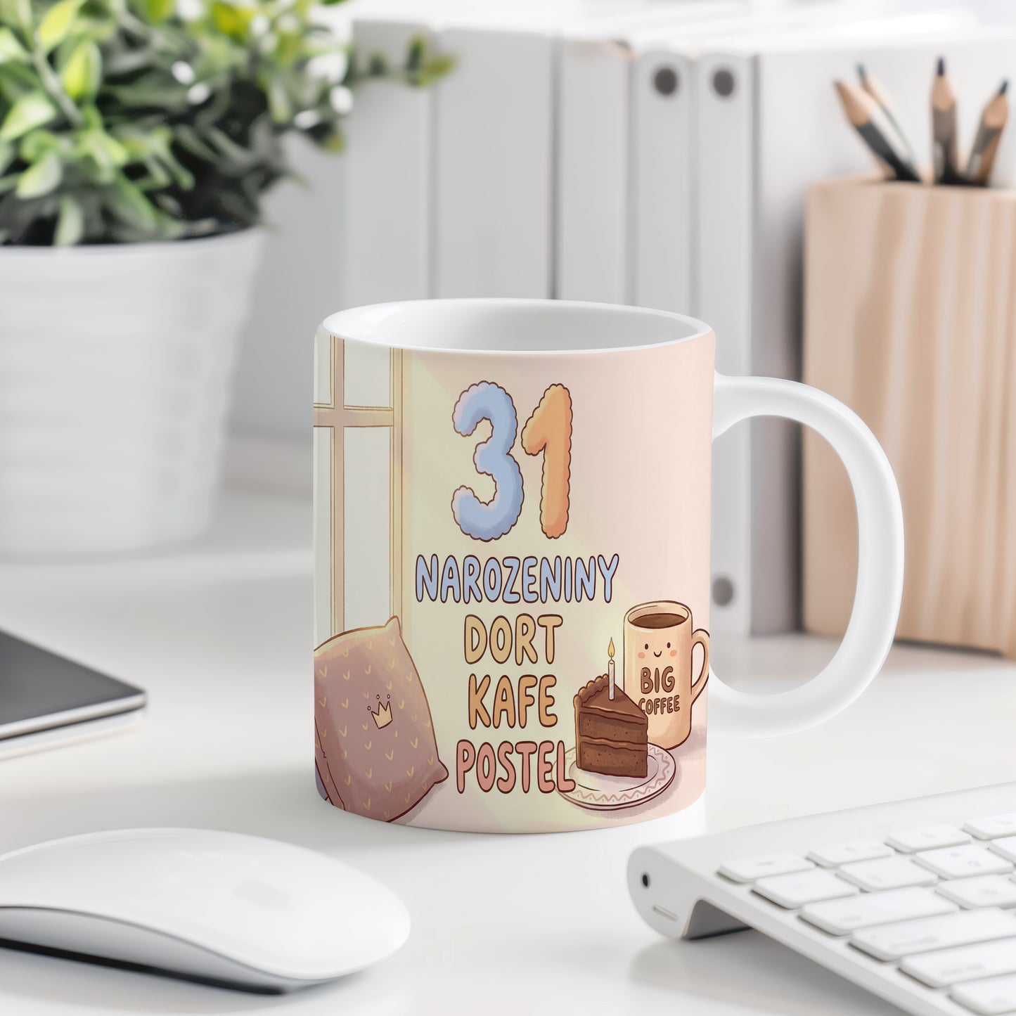 Narozeninový hrnek 31 let – NAROZENINY DORT KAFE POSTEL