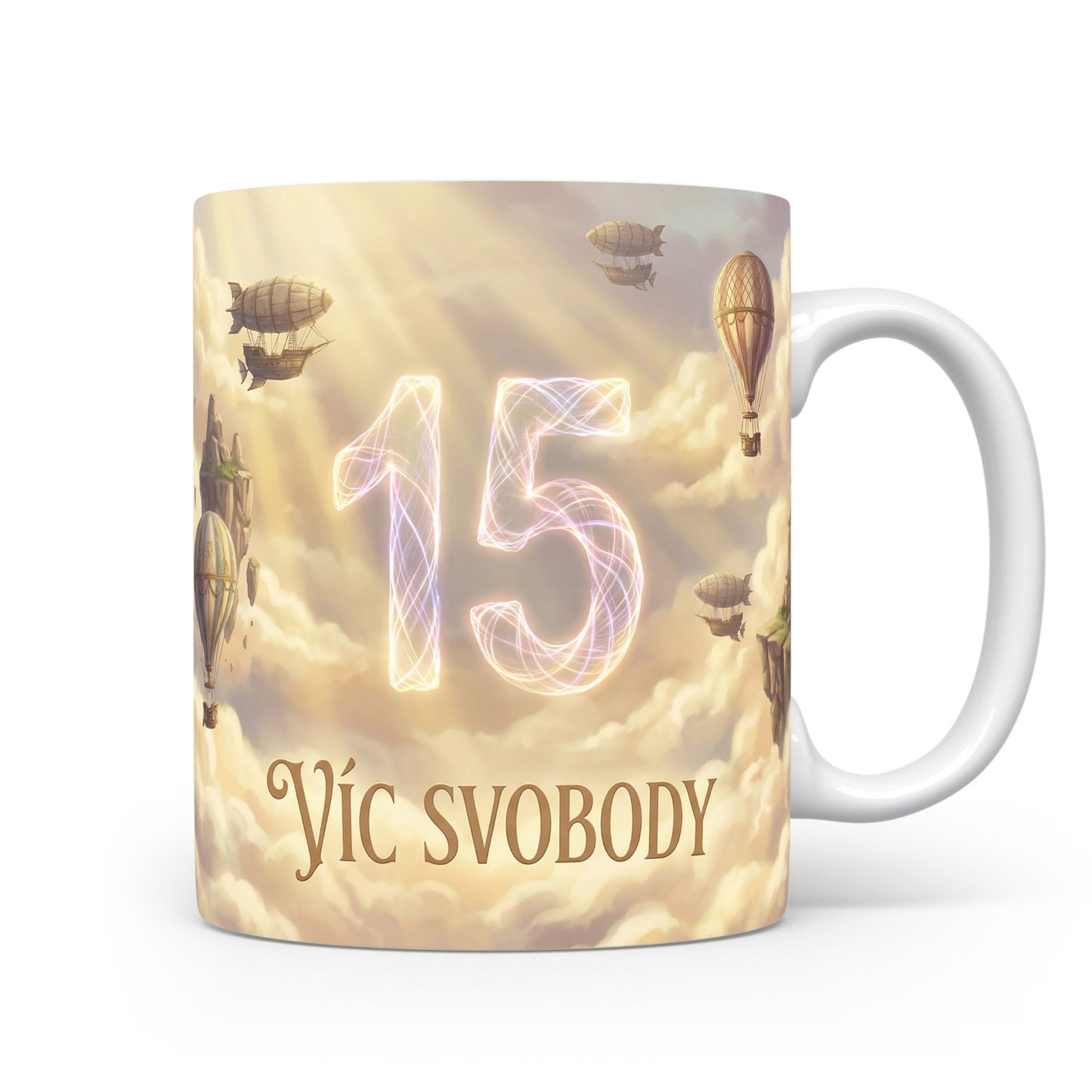 Hrnček s věkem 15 a nápisem VÍC SVOBODY