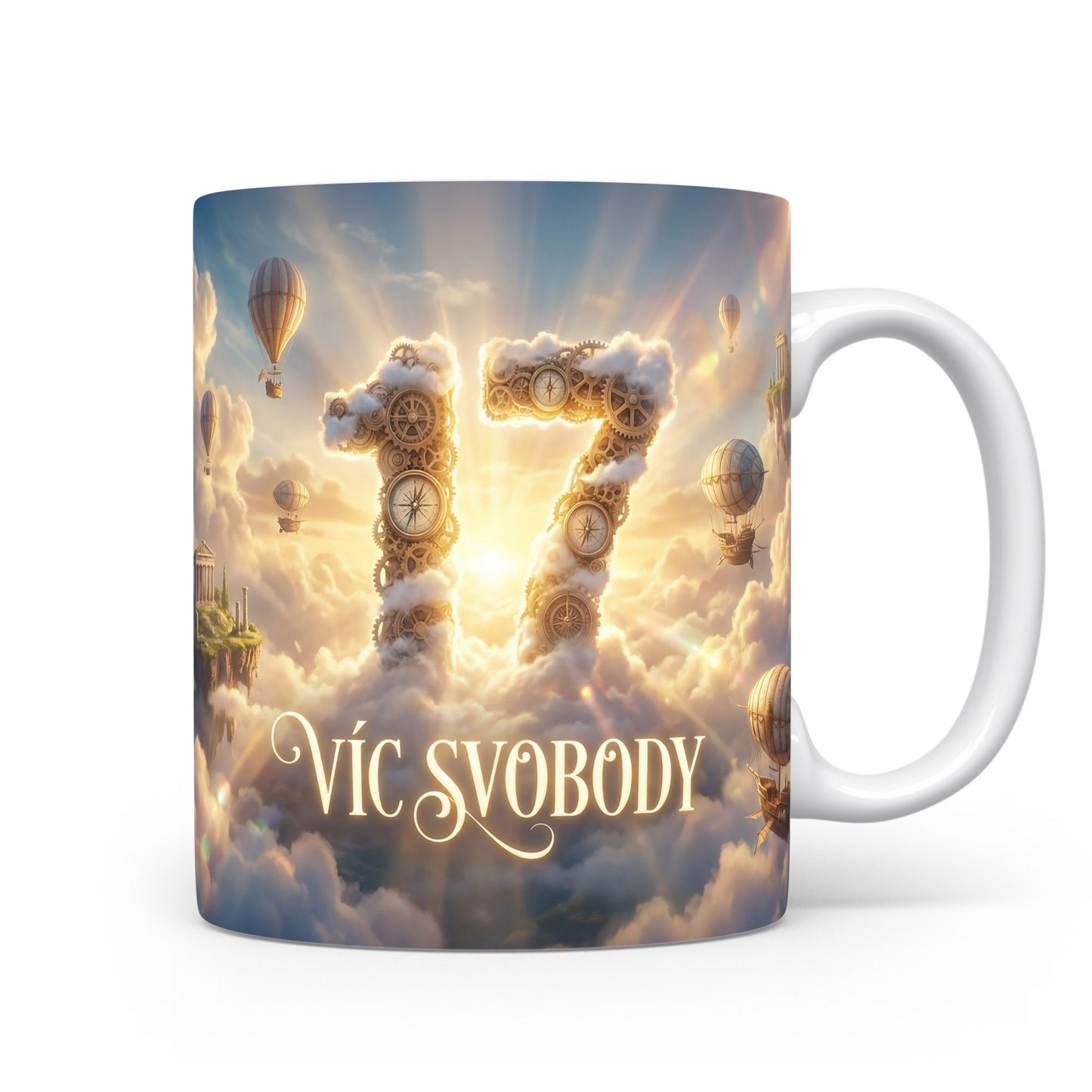 Hrnček s číslem 17 a nápisem VÍC SVOBODY