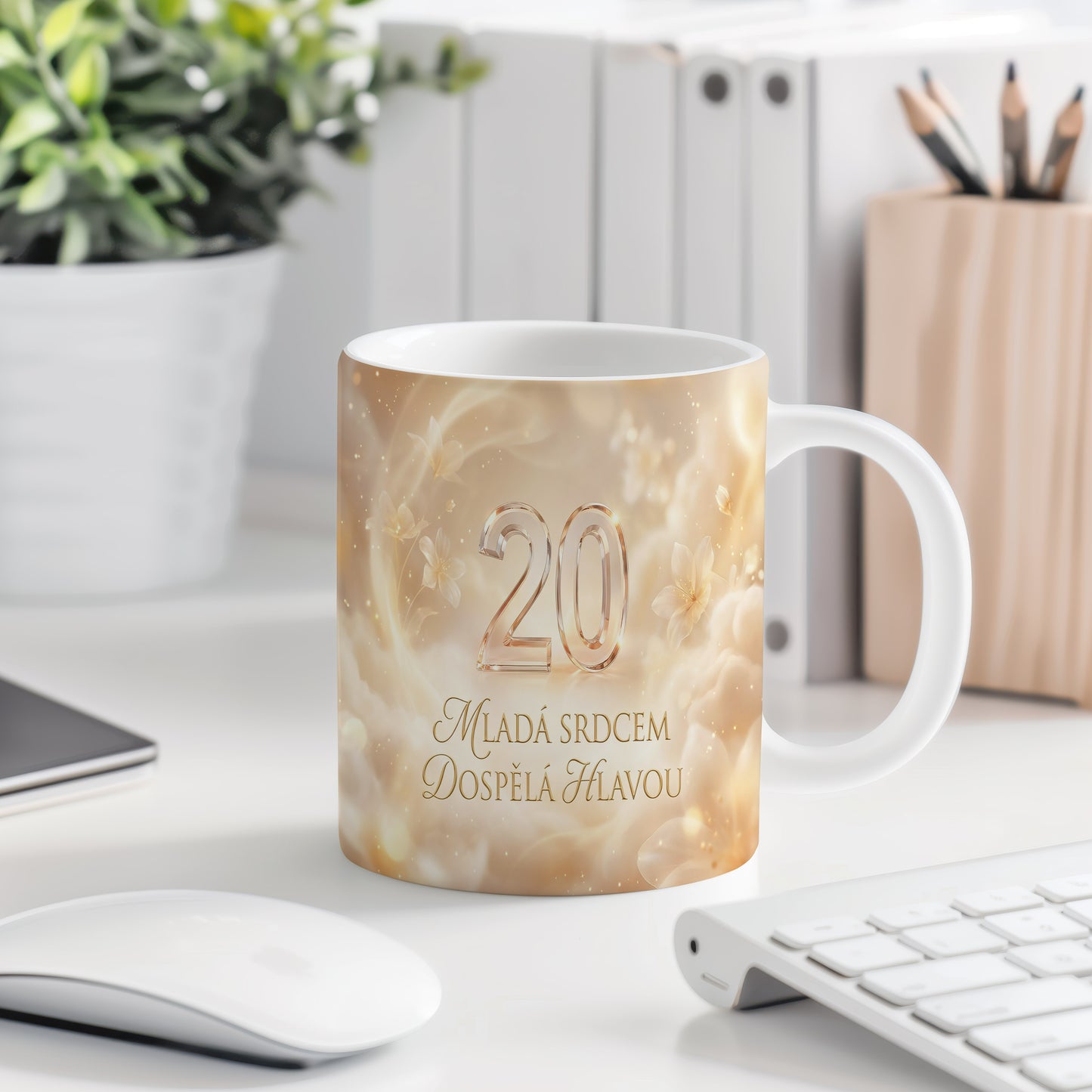 Narozeninový hrnek 20 let – MLADÁ SRDCEM DOSPĚLÁ HLAVOU