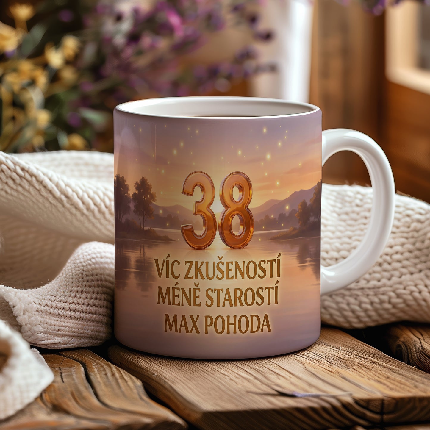 Narozeninový hrnek 38 let – VÍC ZKUŠENOSTÍ MÉNĚ STAROSTÍ MAX POHODA