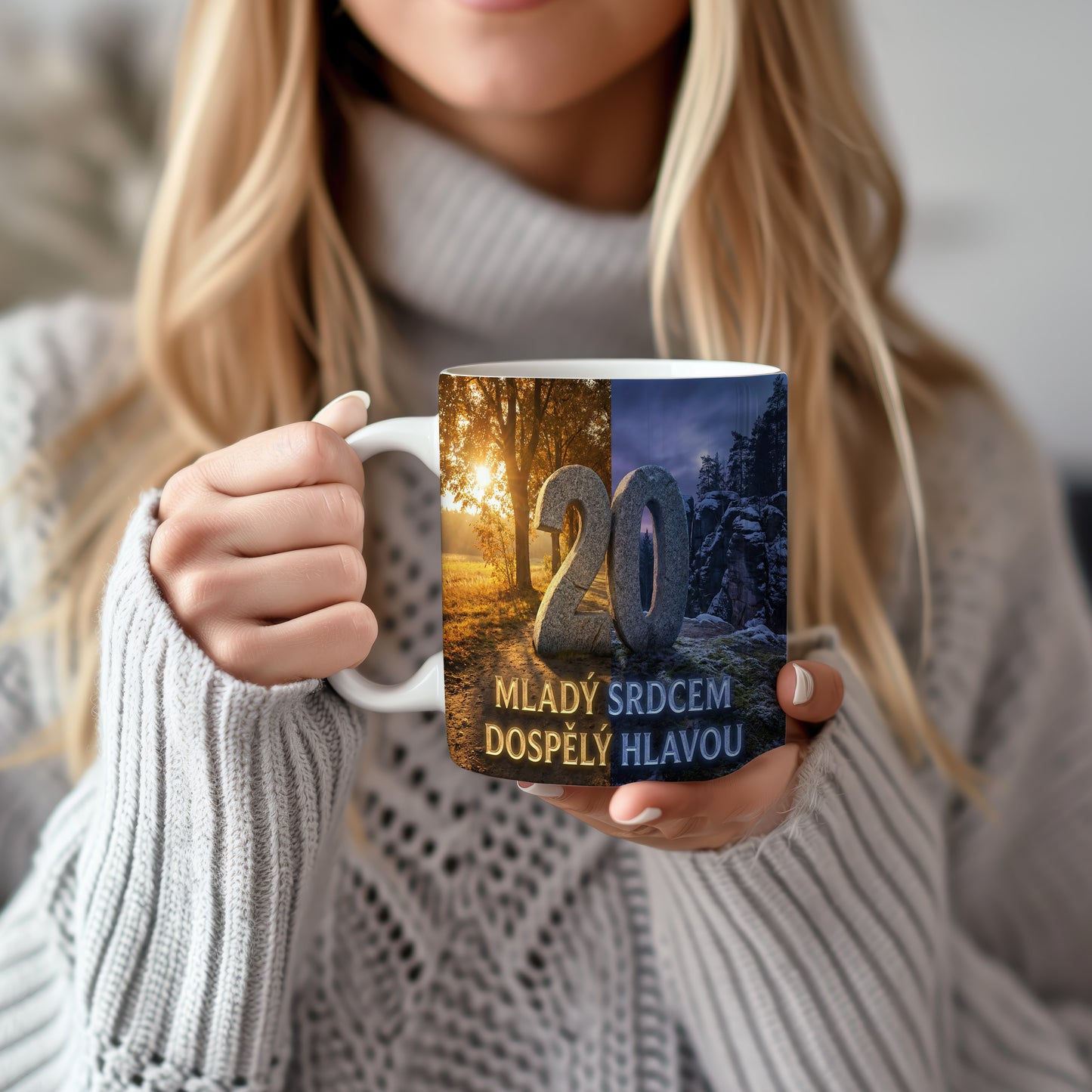 Narozeninový hrnek 20 let – MLADÝ SRDCEM DOSPĚLÝ HLAVOU