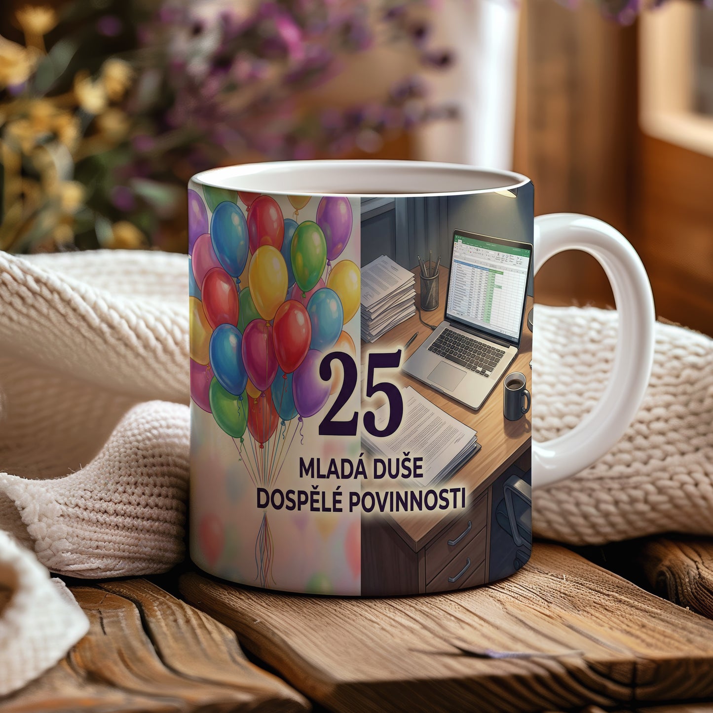 Narozeninový hrnek 25 let – MLADÁ DUŠE DOSPĚLÉ POVINNOSTI