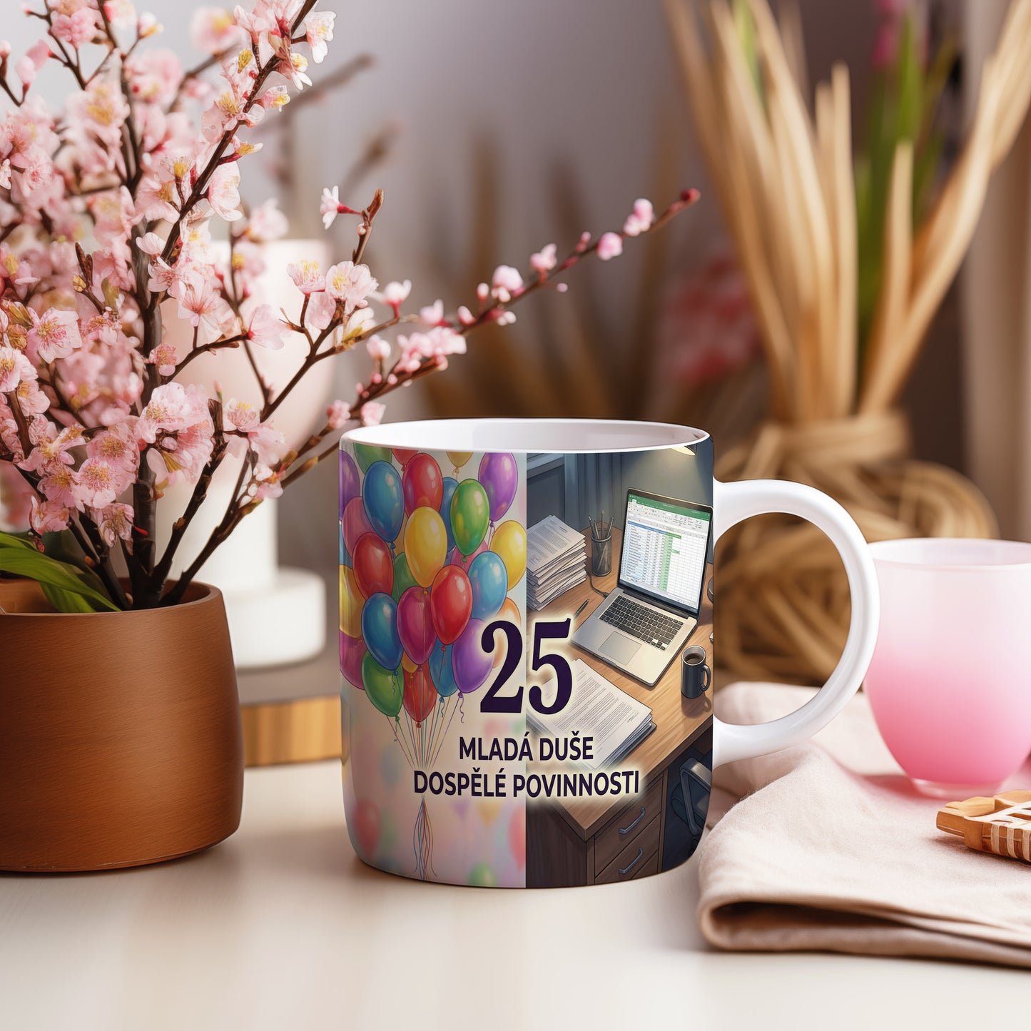 Narozeninový hrnek 25 let – MLADÁ DUŠE DOSPĚLÉ POVINNOSTI