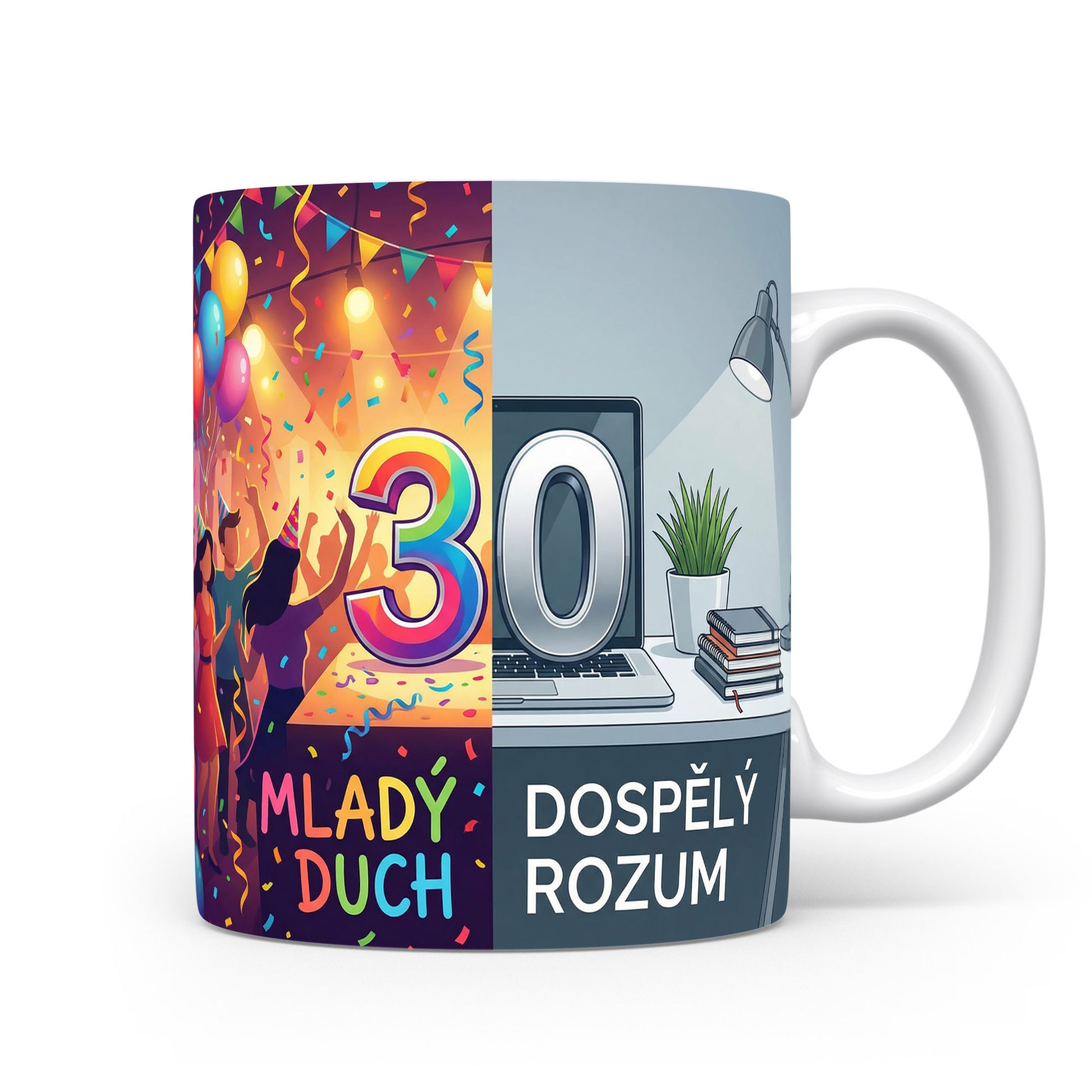 Hrnček s nápisem MLADÝ DUCH DOSPĚLÝ ROZUM