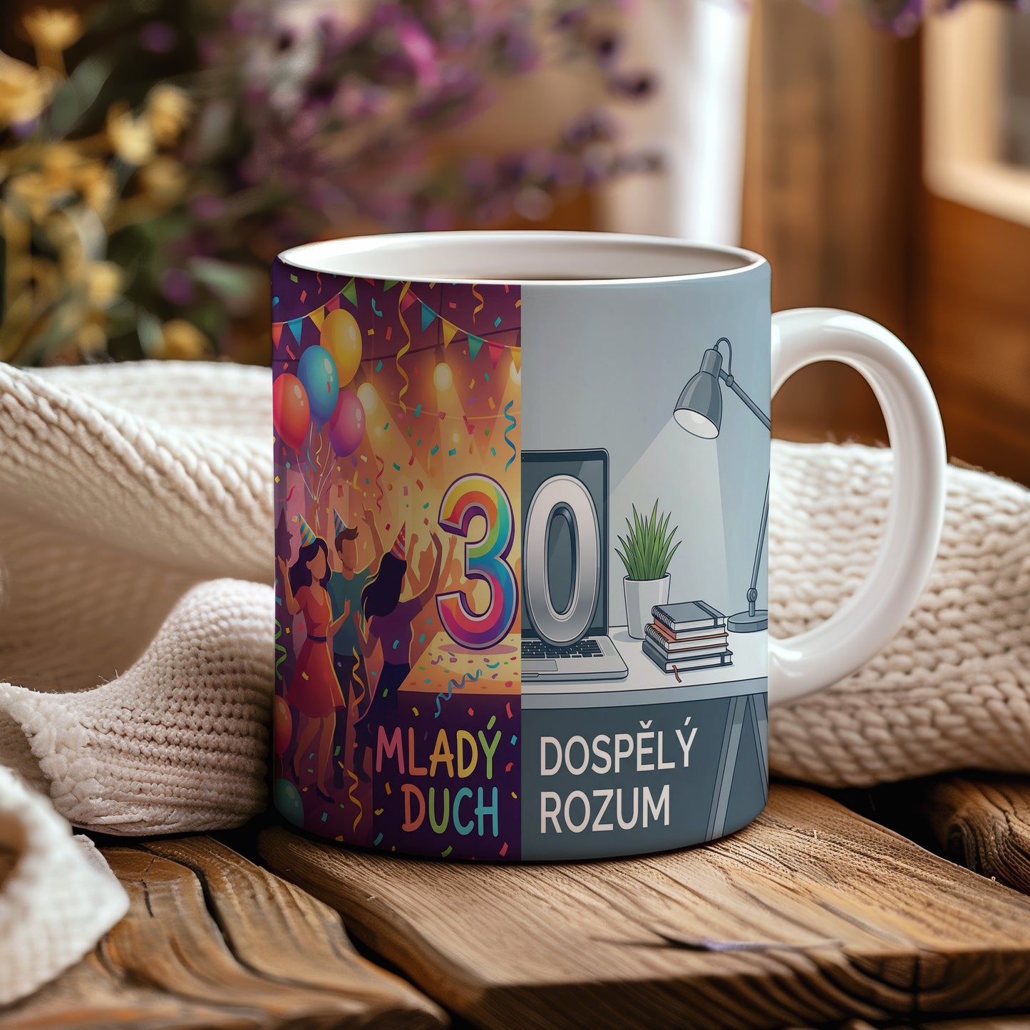 Narozeninový hrnek 30 let – MLADÝ DUCH DOSPĚLÝ ROZUM