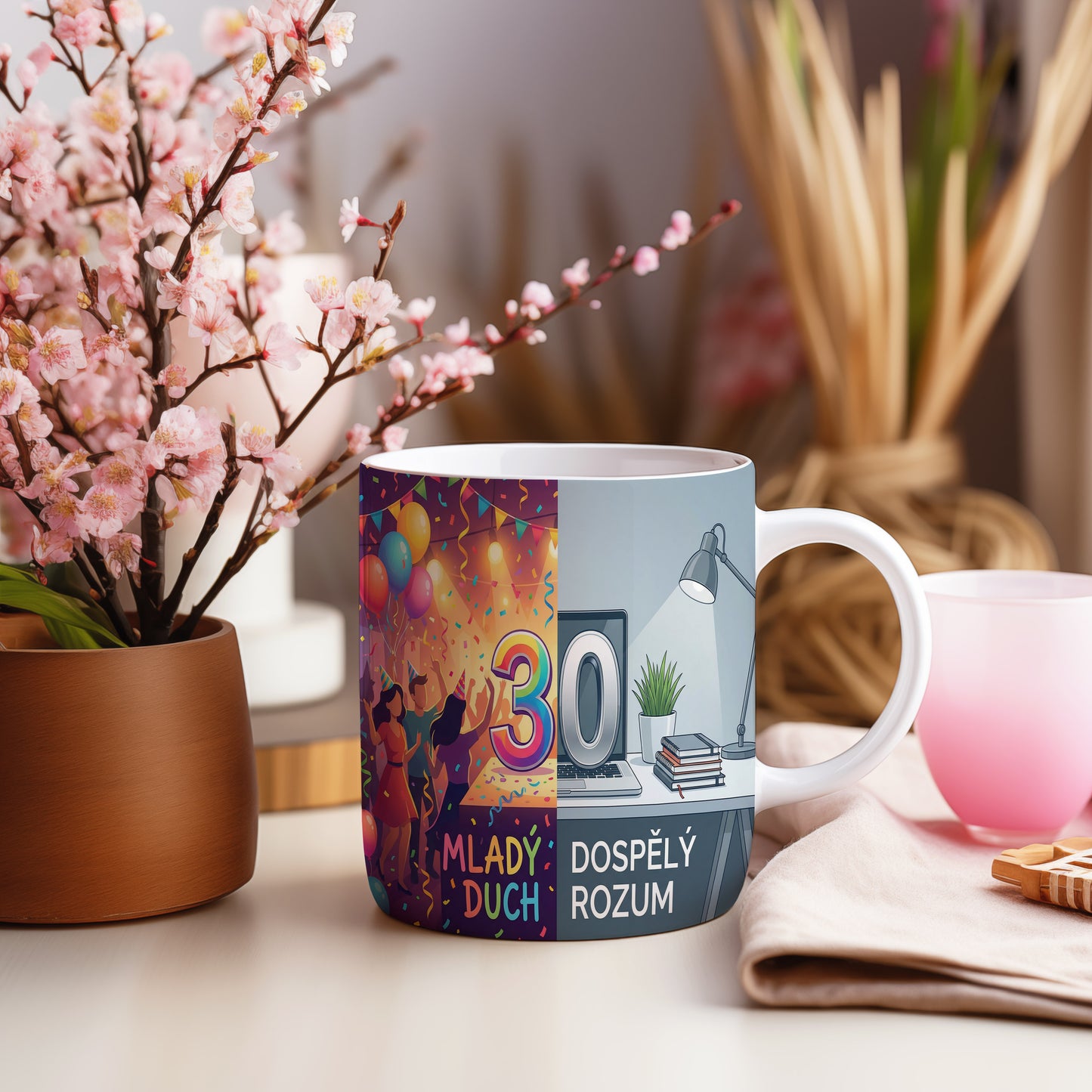 Narozeninový hrnek 30 let – MLADÝ DUCH DOSPĚLÝ ROZUM