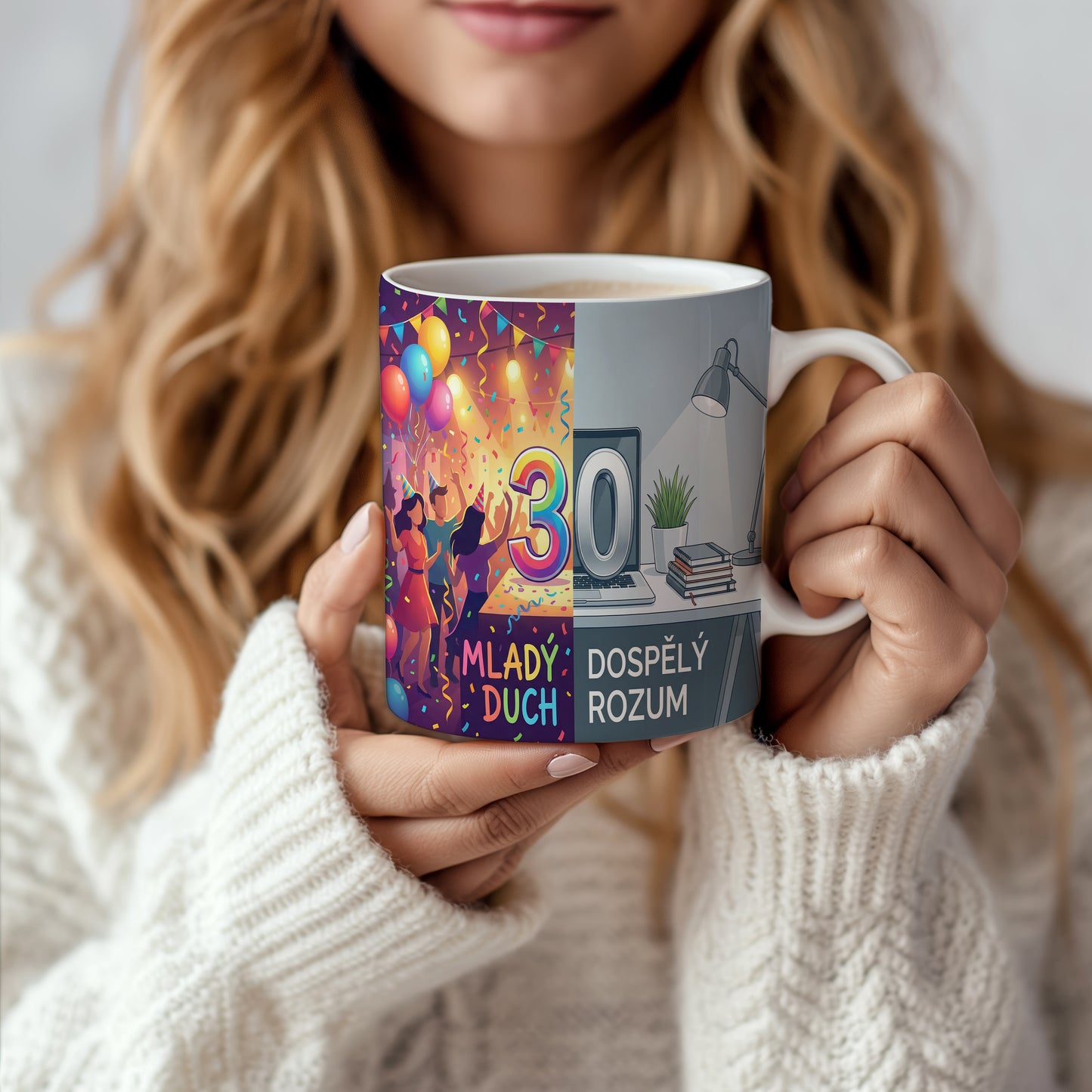 Narozeninový hrnek 30 let – MLADÝ DUCH DOSPĚLÝ ROZUM